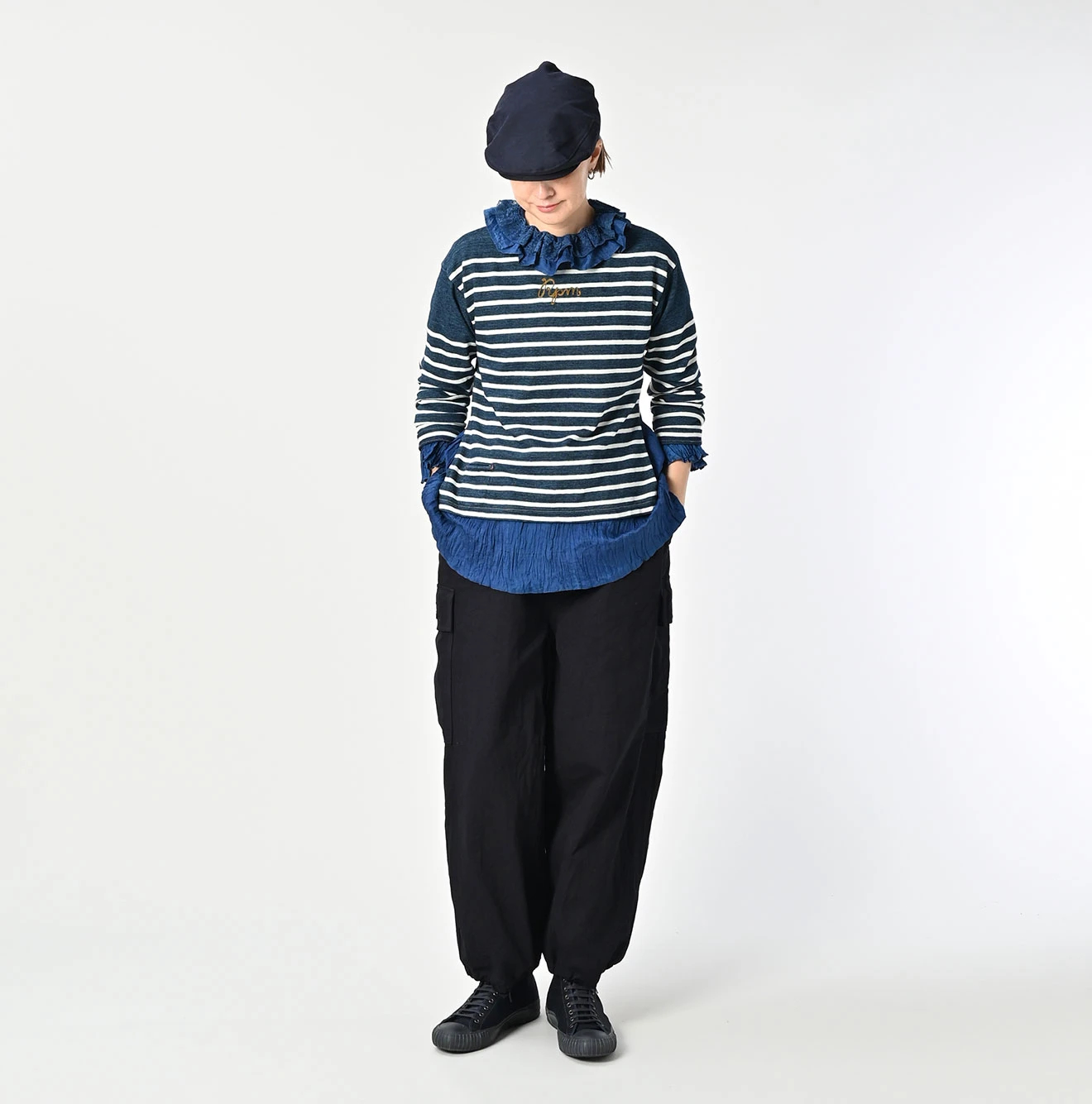 45R(フォーティファイブアール) |バスクボーダーrpm刺繍のSTシャツ（再び・インディゴ・サイズ01～02）