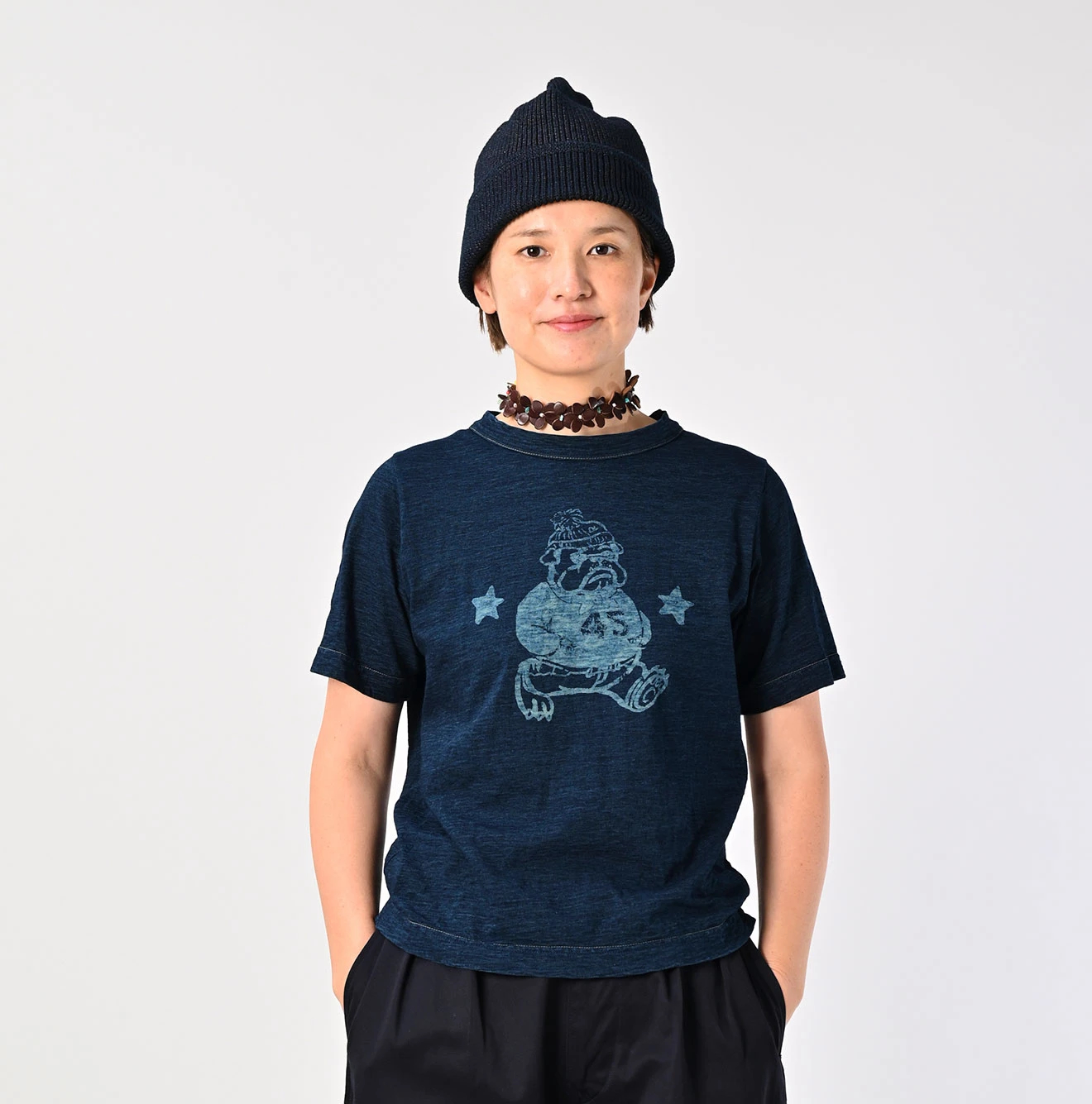 45R(フォーティファイブアール) |ブル丸ウォークプリントの90845星Tシャツ（再び・インディゴ）