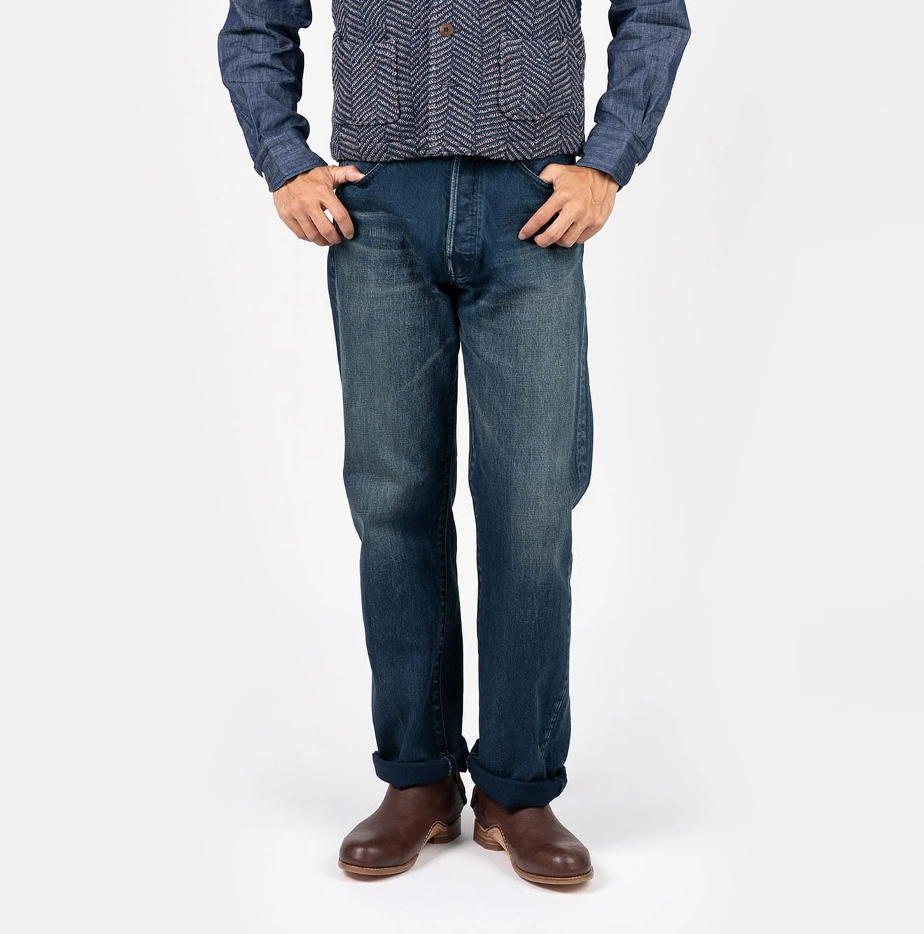 45R(フォーティファイブアール) |おこめ納戸納戸デニムのフロントリバー（加工）