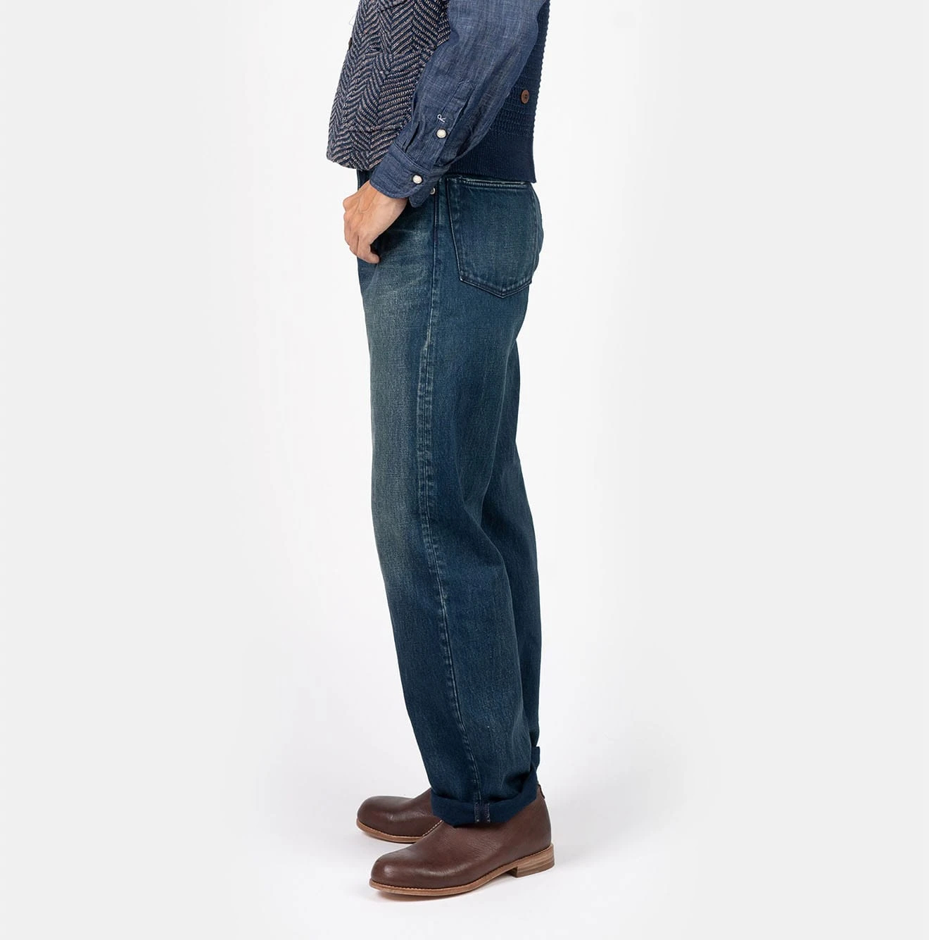 45R(フォーティファイブアール) |おこめ納戸納戸デニムのフロントリバー（加工）