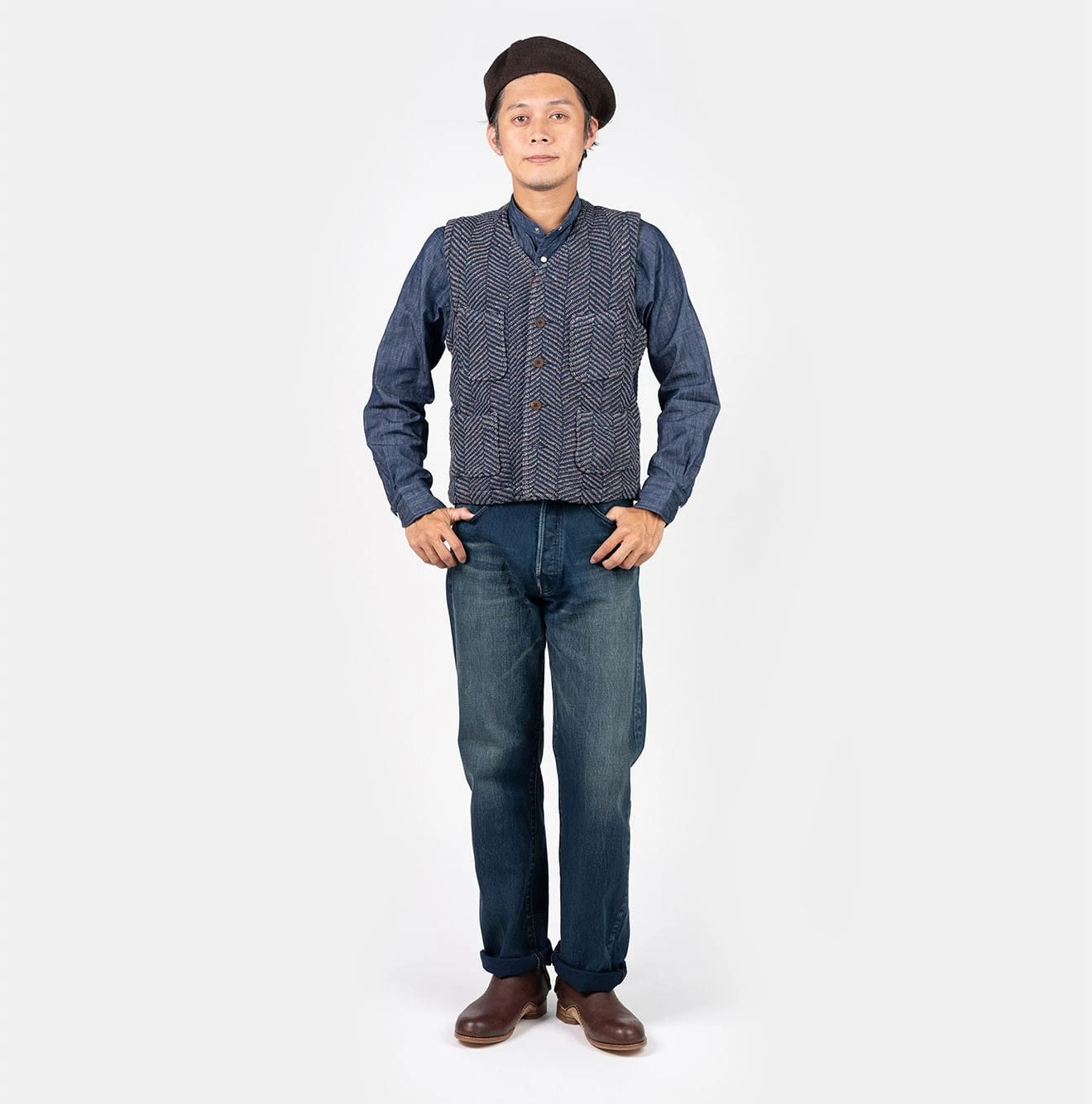 45R(フォーティファイブアール) |おこめ納戸納戸デニムのフロントリバー（加工）