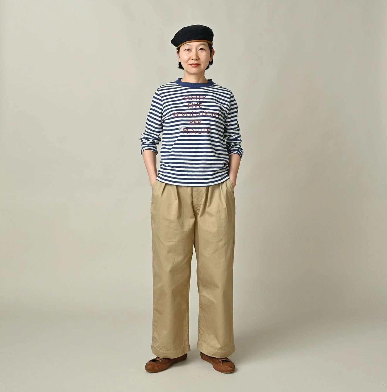 45R(フォーティファイブアール) |ボーダー天竺プリントの四角Tシャツ