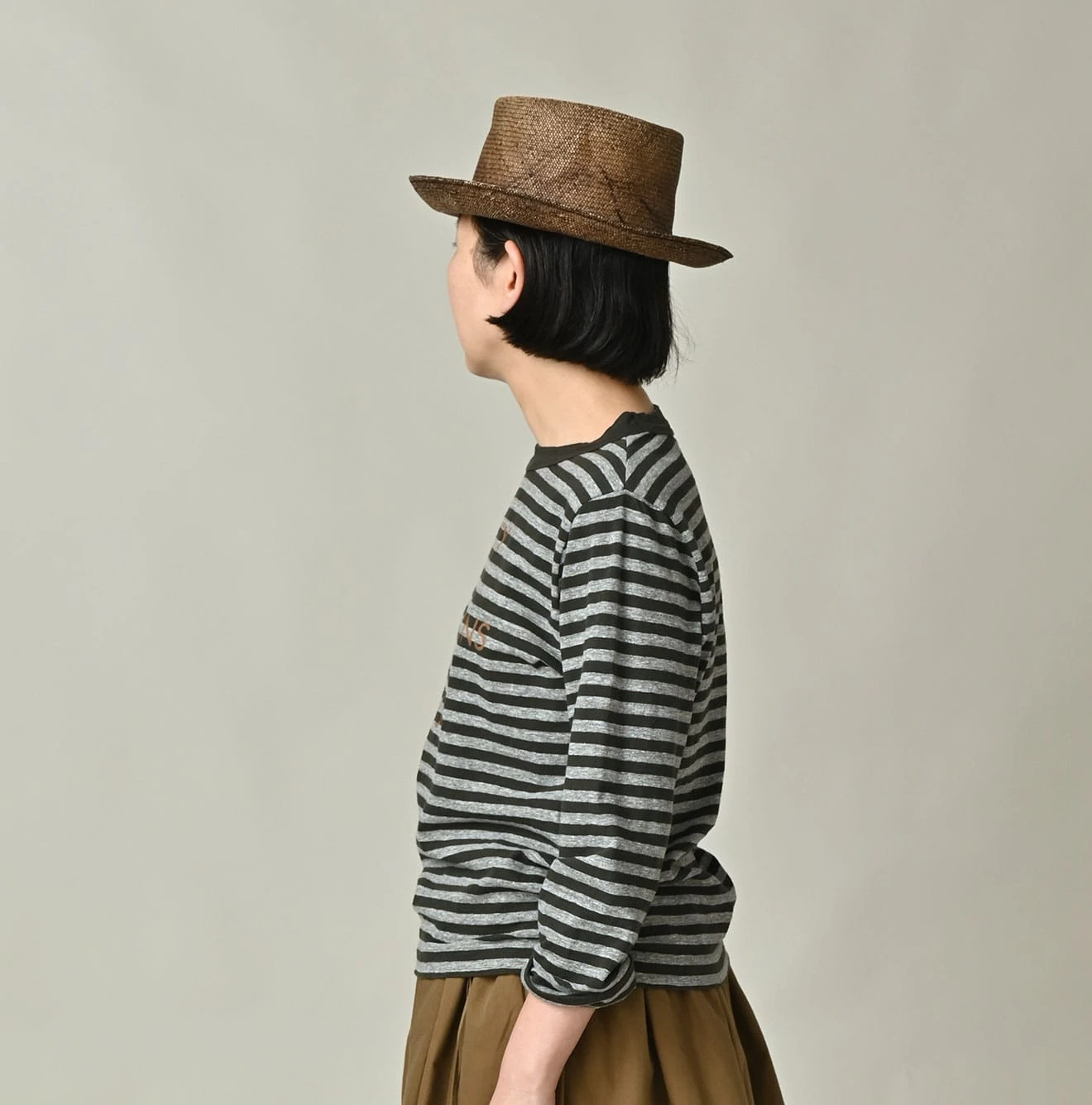 45Rボーダー天竺プリントの四角Tシャツ（トップ） 45R（フォーティファイブアール）| ボーダー天竺プリントの四角Tシャツ