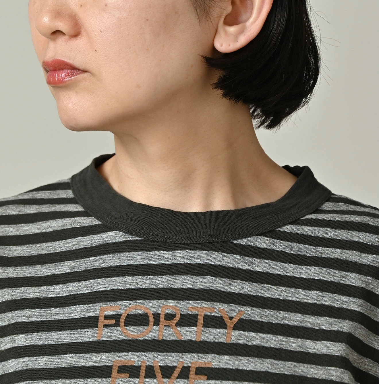 45Rボーダー天竺プリントの四角Tシャツ（トップ） 45R（フォーティファイブアール）| ボーダー天竺プリントの四角Tシャツ