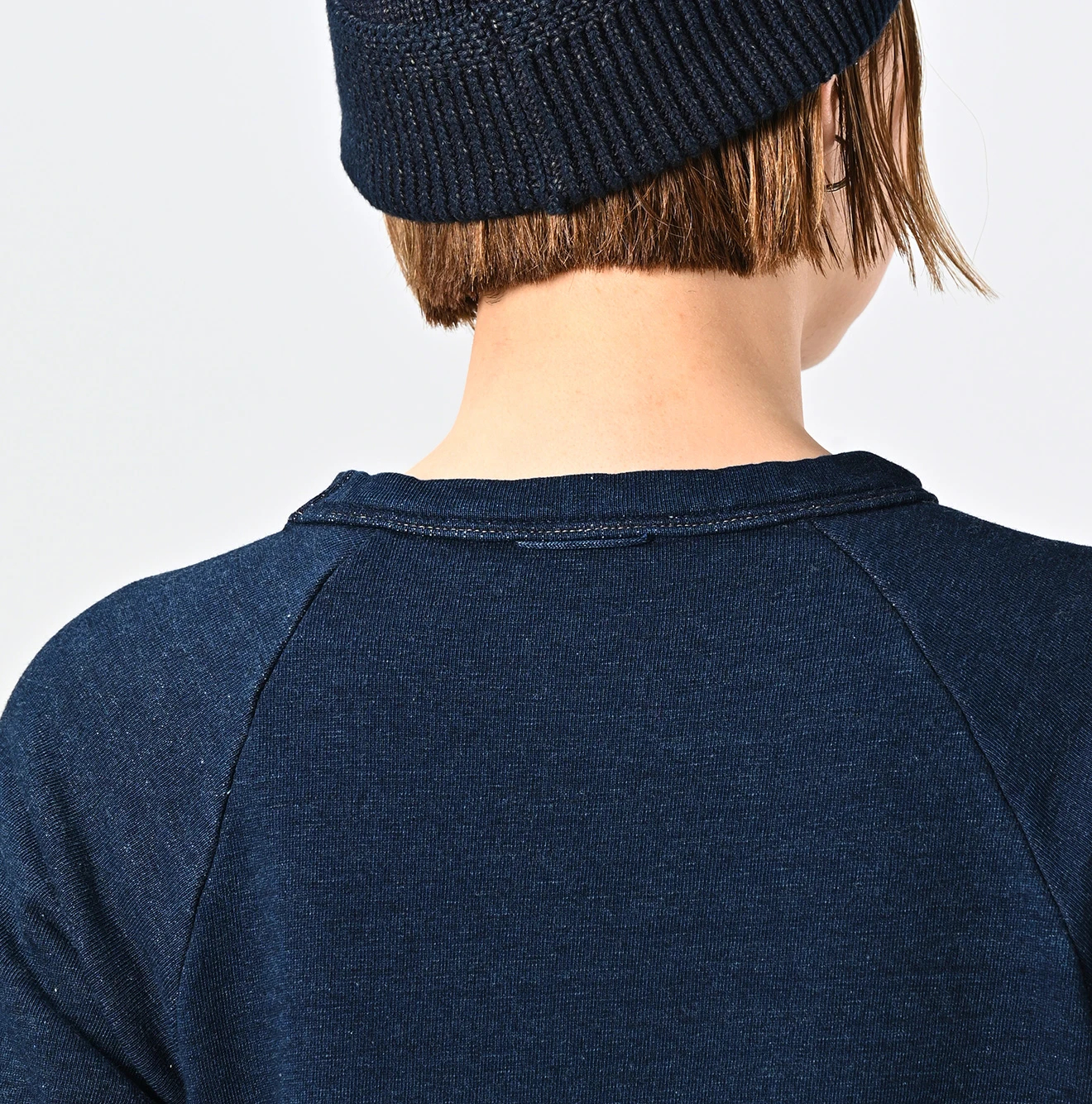 45R(フォーティファイブアール) |ガーゼ裏毛カレッジロゴプリントのドレス（インディゴ）