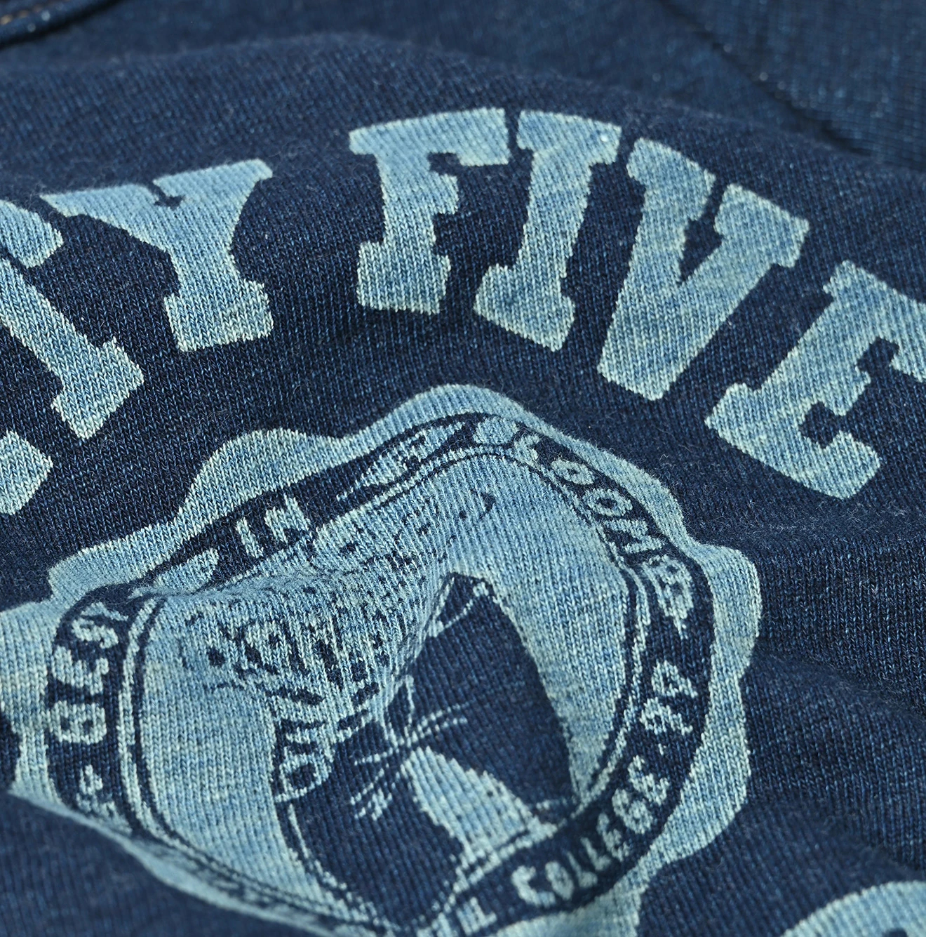 45R(フォーティファイブアール) |ガーゼ裏毛カレッジロゴプリントのドレス（インディゴ）