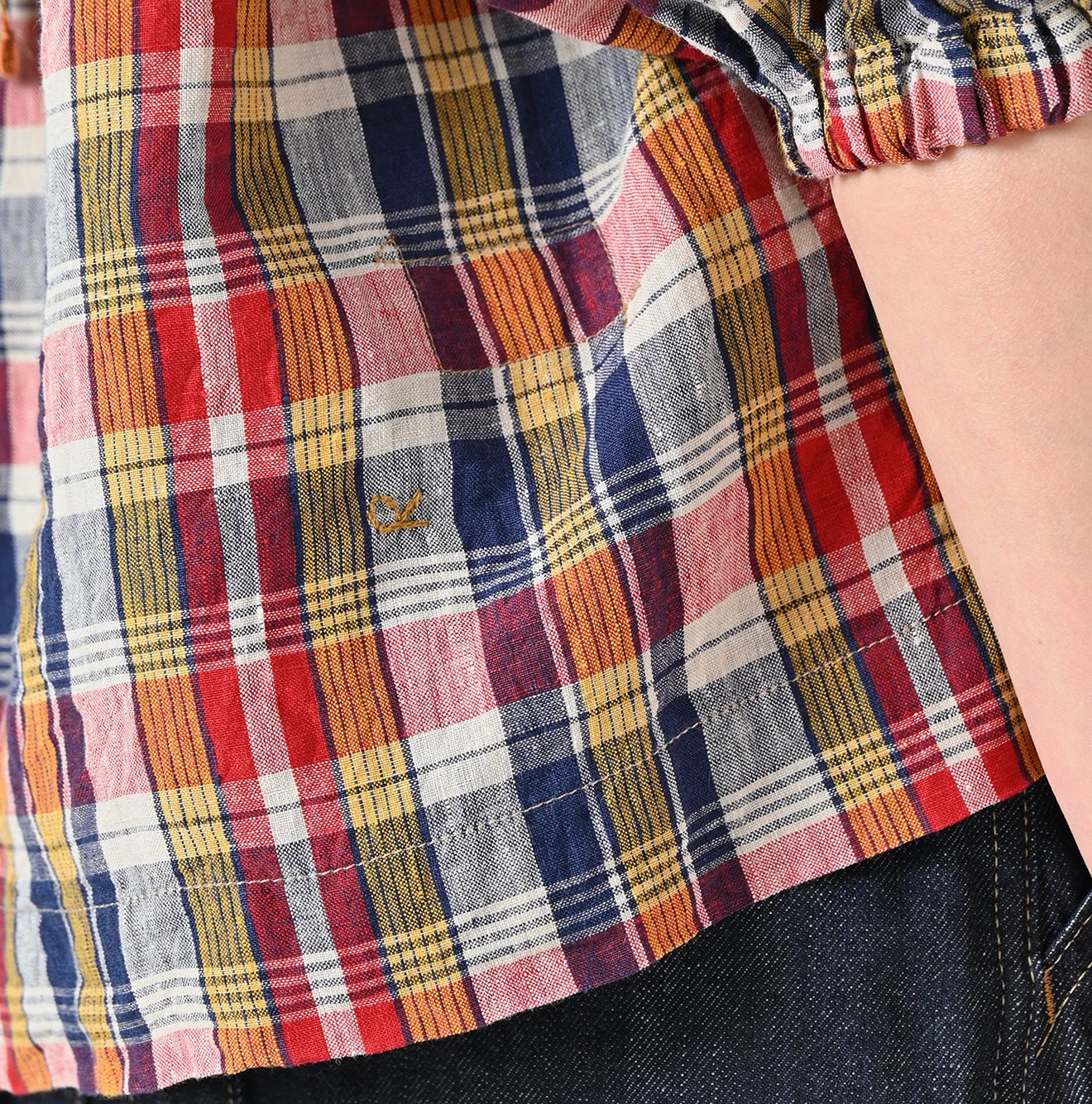 45R(フォーティファイブアール) |インドリネンマドラスのシャーリングブラウス