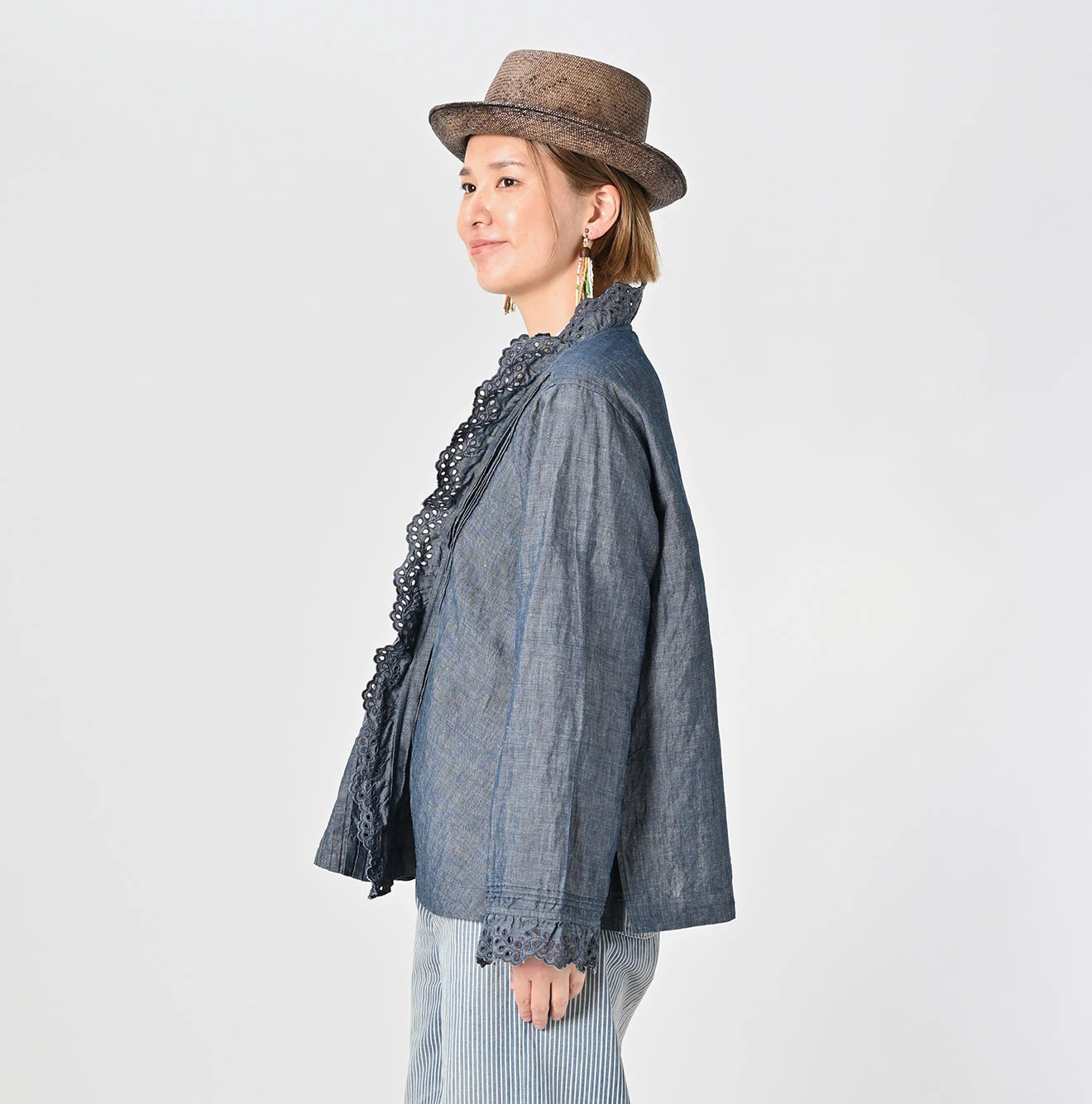 45R 2025年5月購入　綿麻ダンガリーのカットワークカシュクール 45R（フォーティファイブアール）| 綿麻ダンガリーのカットワーク