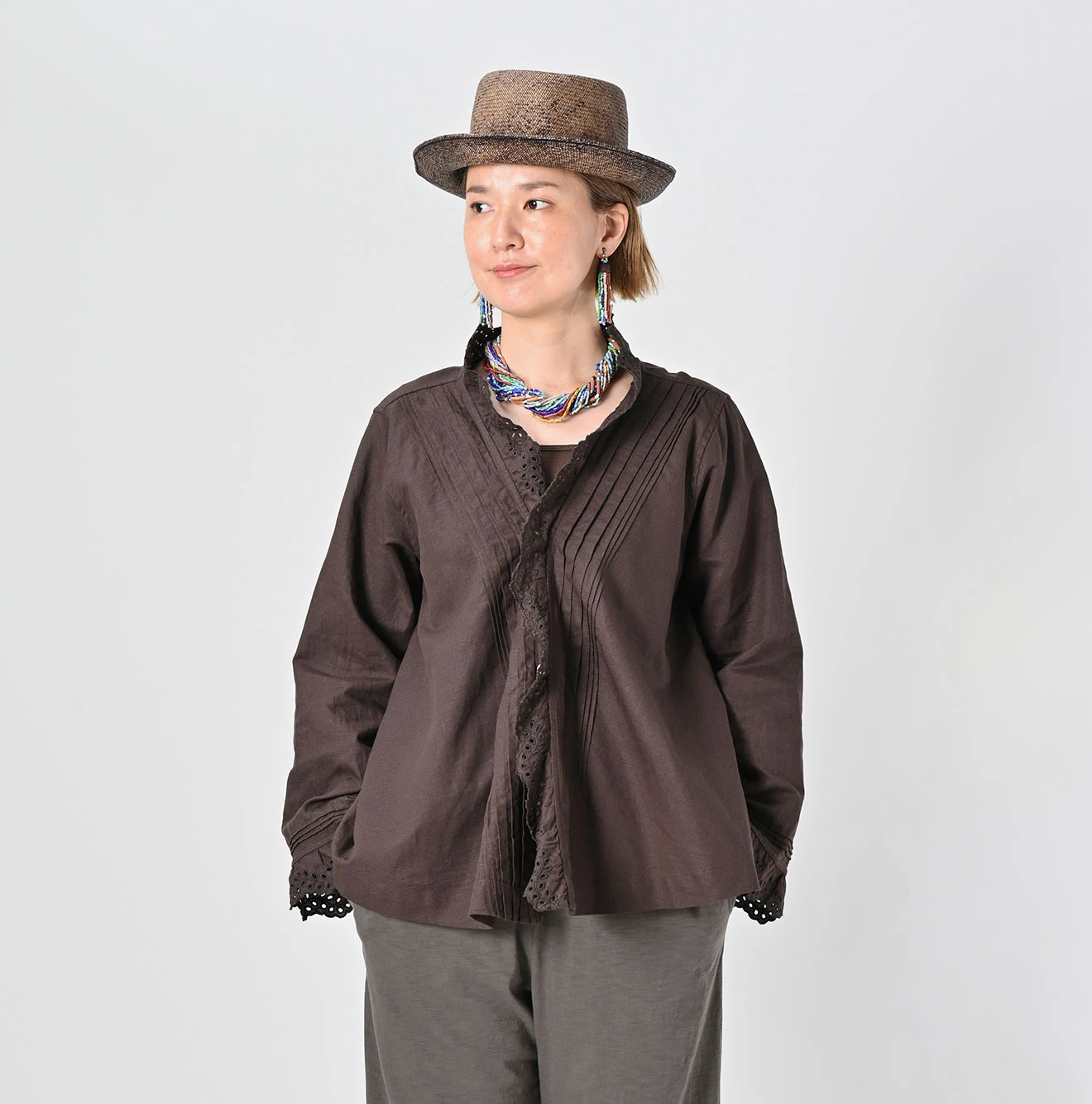 ♪美品♪ 45R 綿麻シャンブレーのカシュクール 45R（フォーティファイブアール）| 綿麻シャンブレーのカシュクール
