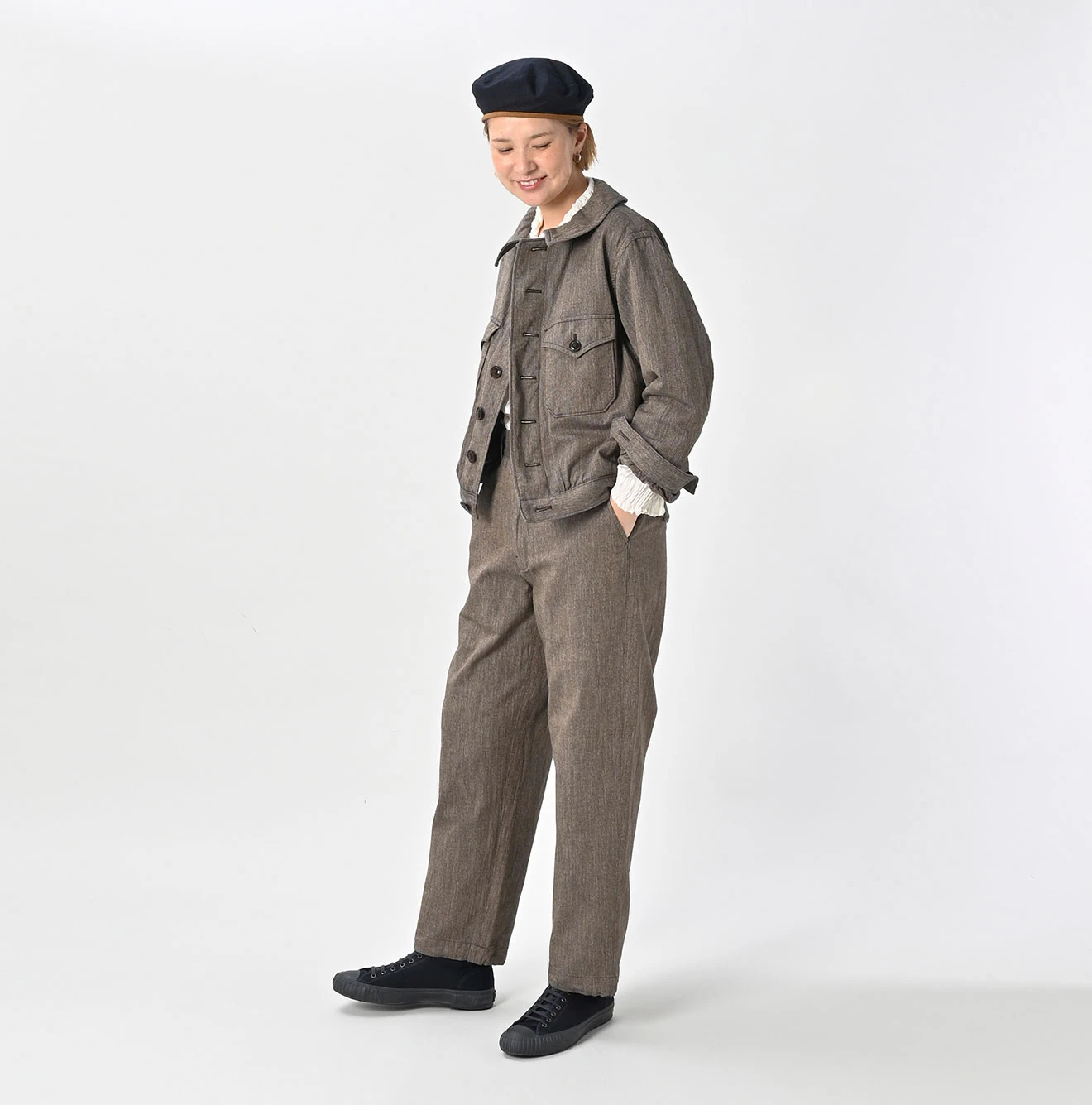 45R(フォーティファイブアール) |ミニヘリンボンコットンツイードのアニーブルゾン（インディゴ）