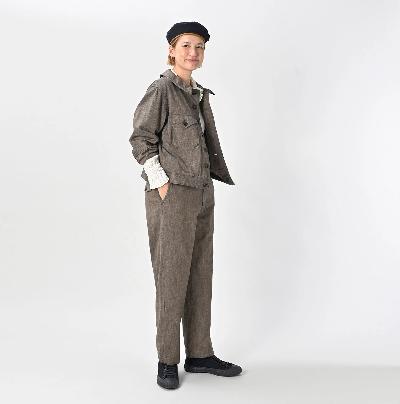 45R(フォーティファイブアール) |ミニヘリンボンコットンツイードのアニーブルゾン（インディゴ）