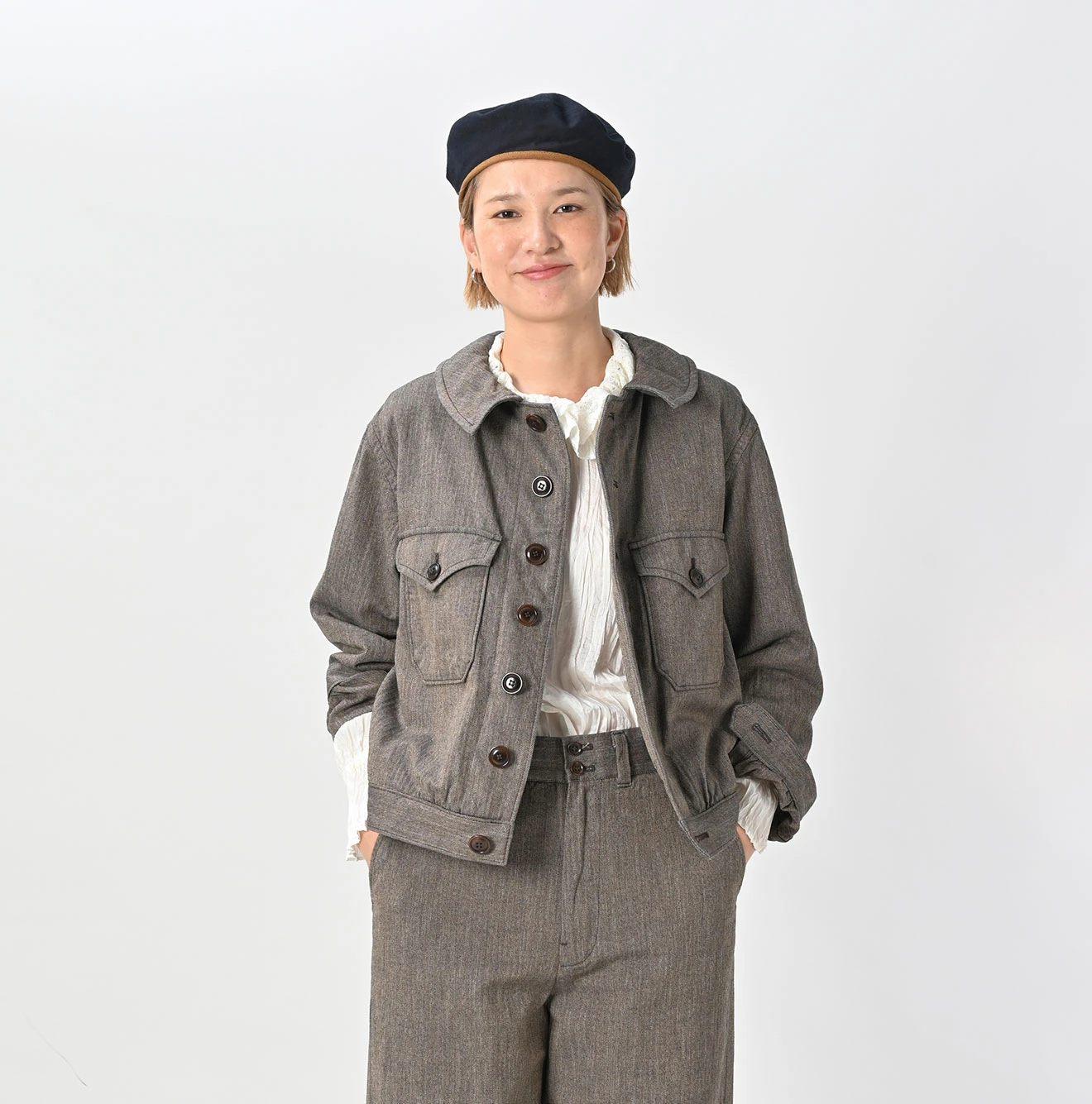 45R(フォーティファイブアール) |ミニヘリンボンコットンツイードのアニーブルゾン（インディゴ）