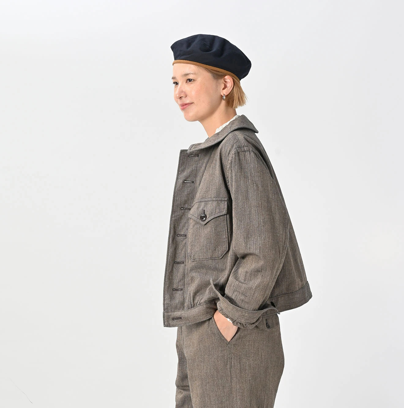 45R(フォーティファイブアール) |ミニヘリンボンコットンツイードのアニーブルゾン（インディゴ）