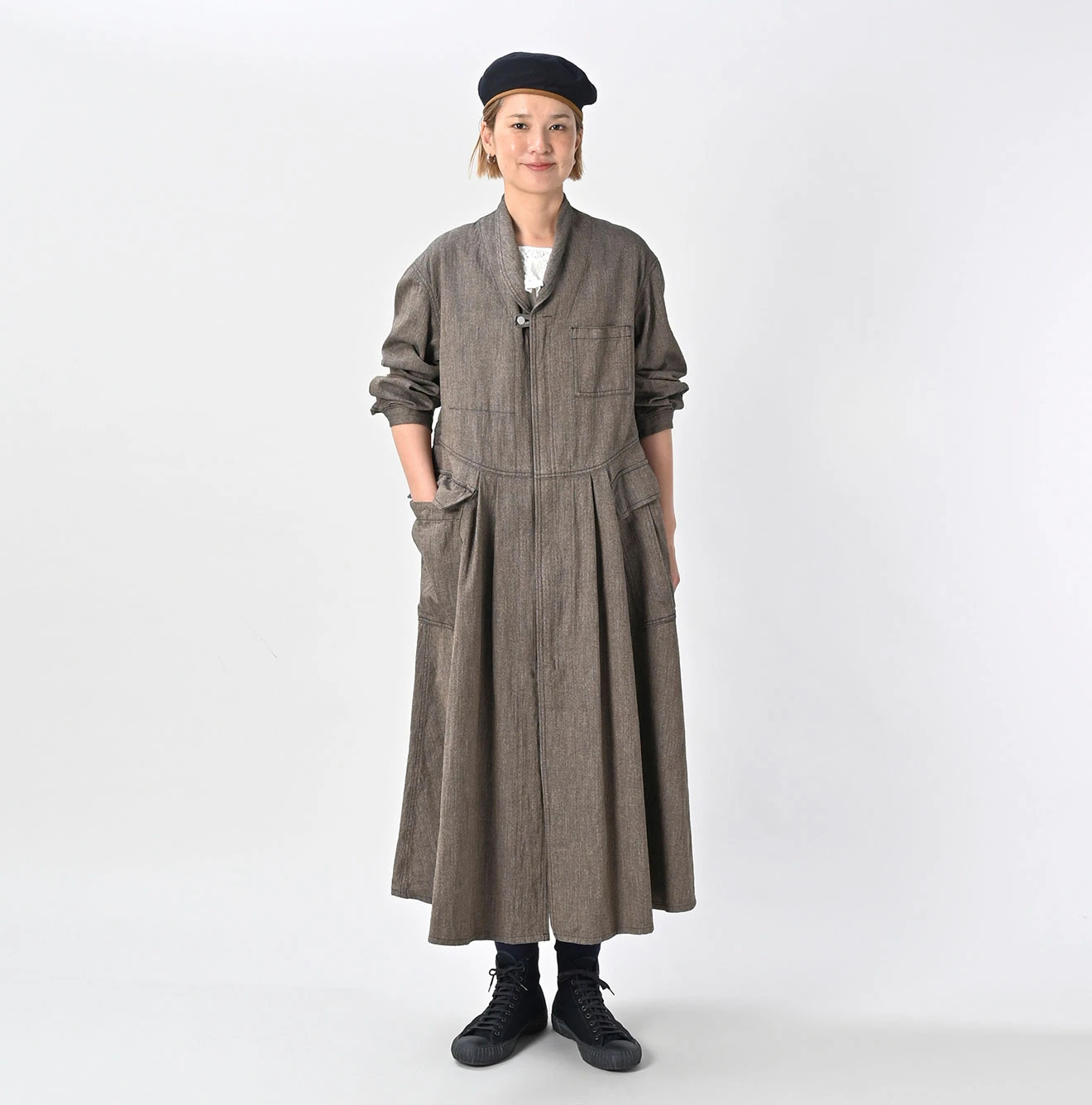 45R(フォーティファイブアール) |ミニヘリンボンコットンツイードのワーキングドレス（インディゴ）