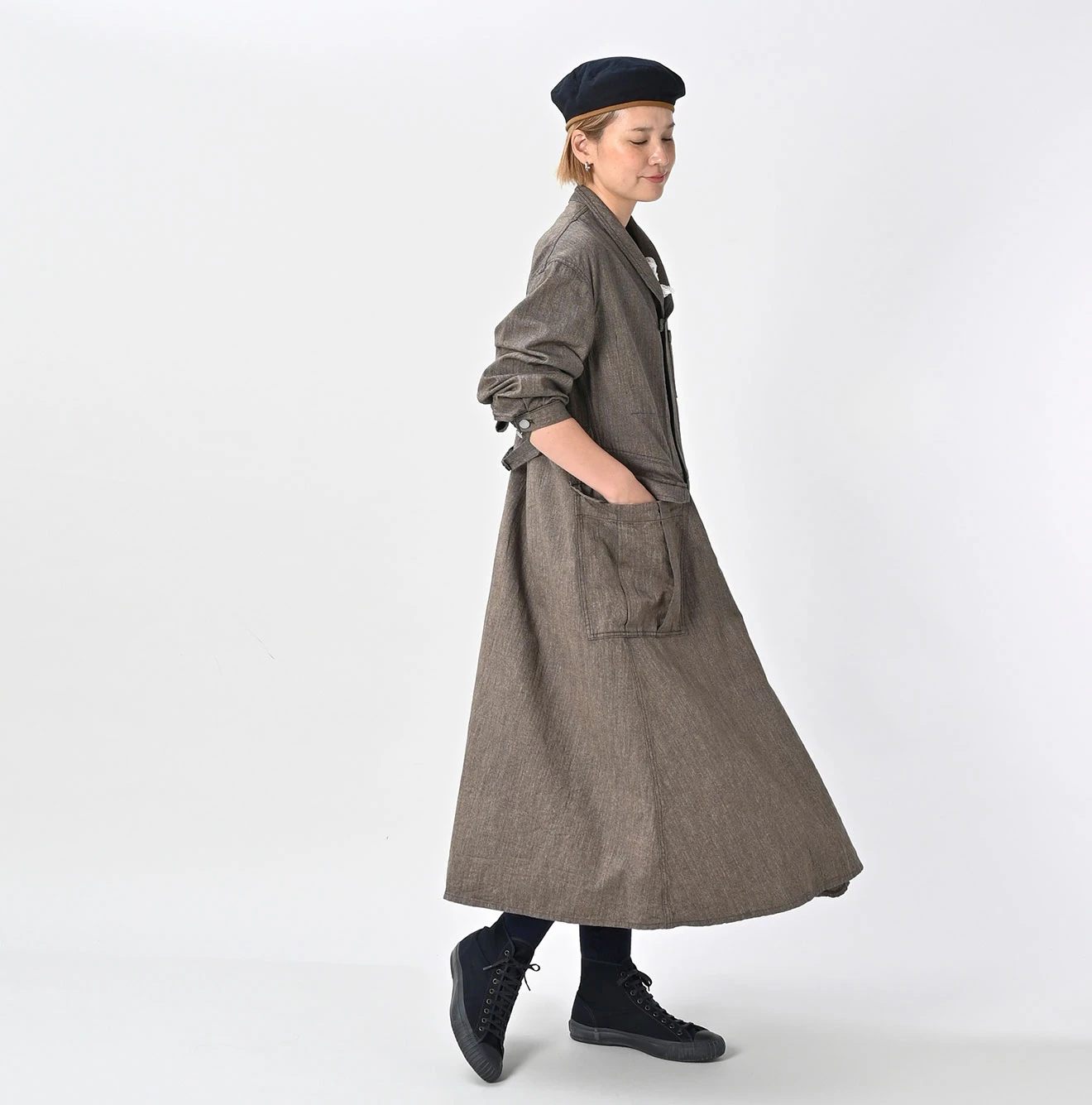 45R(フォーティファイブアール) |ミニヘリンボンコットンツイードのワーキングドレス（インディゴ）