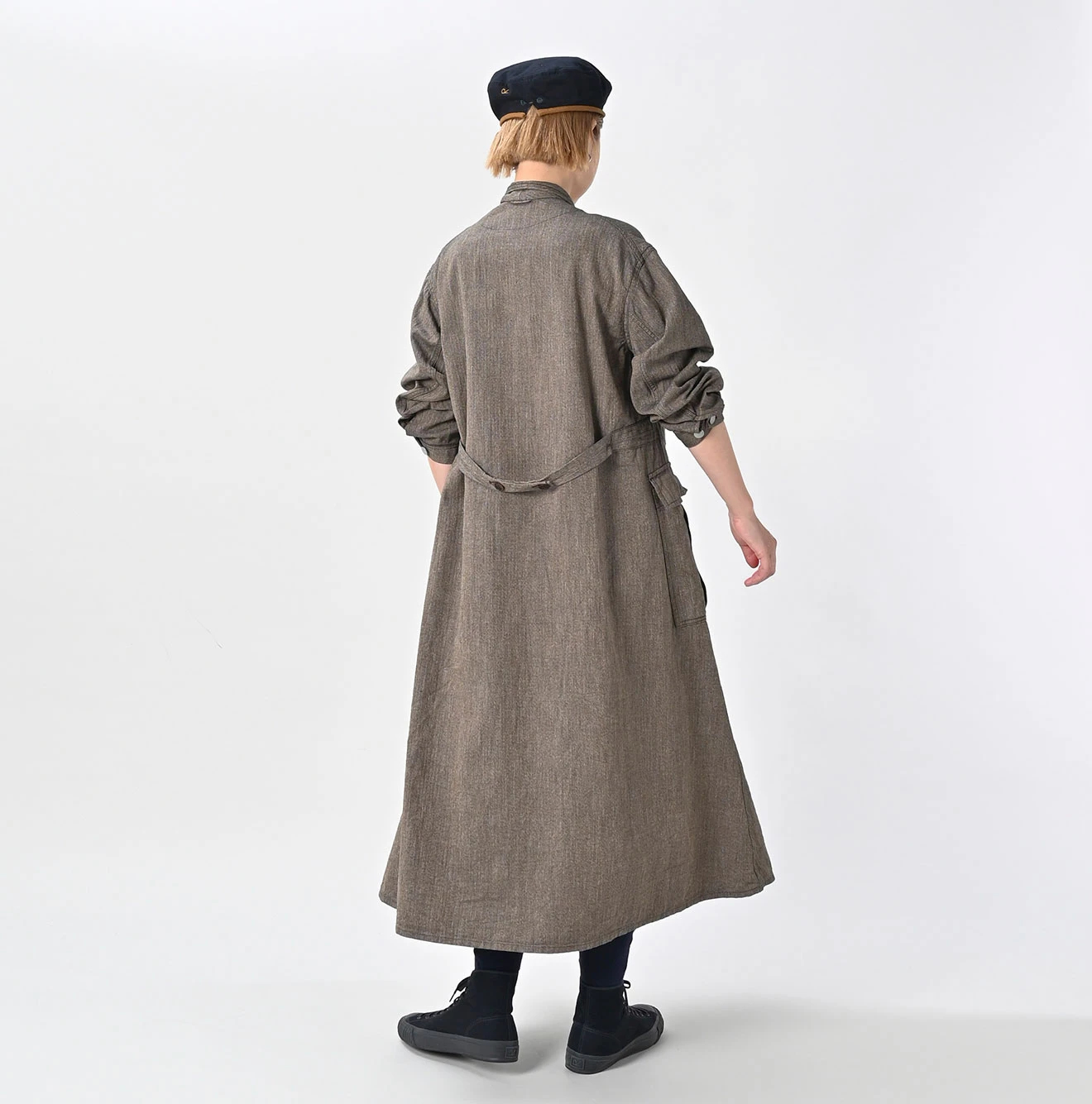 45R(フォーティファイブアール) |ミニヘリンボンコットンツイードのワーキングドレス（インディゴ）