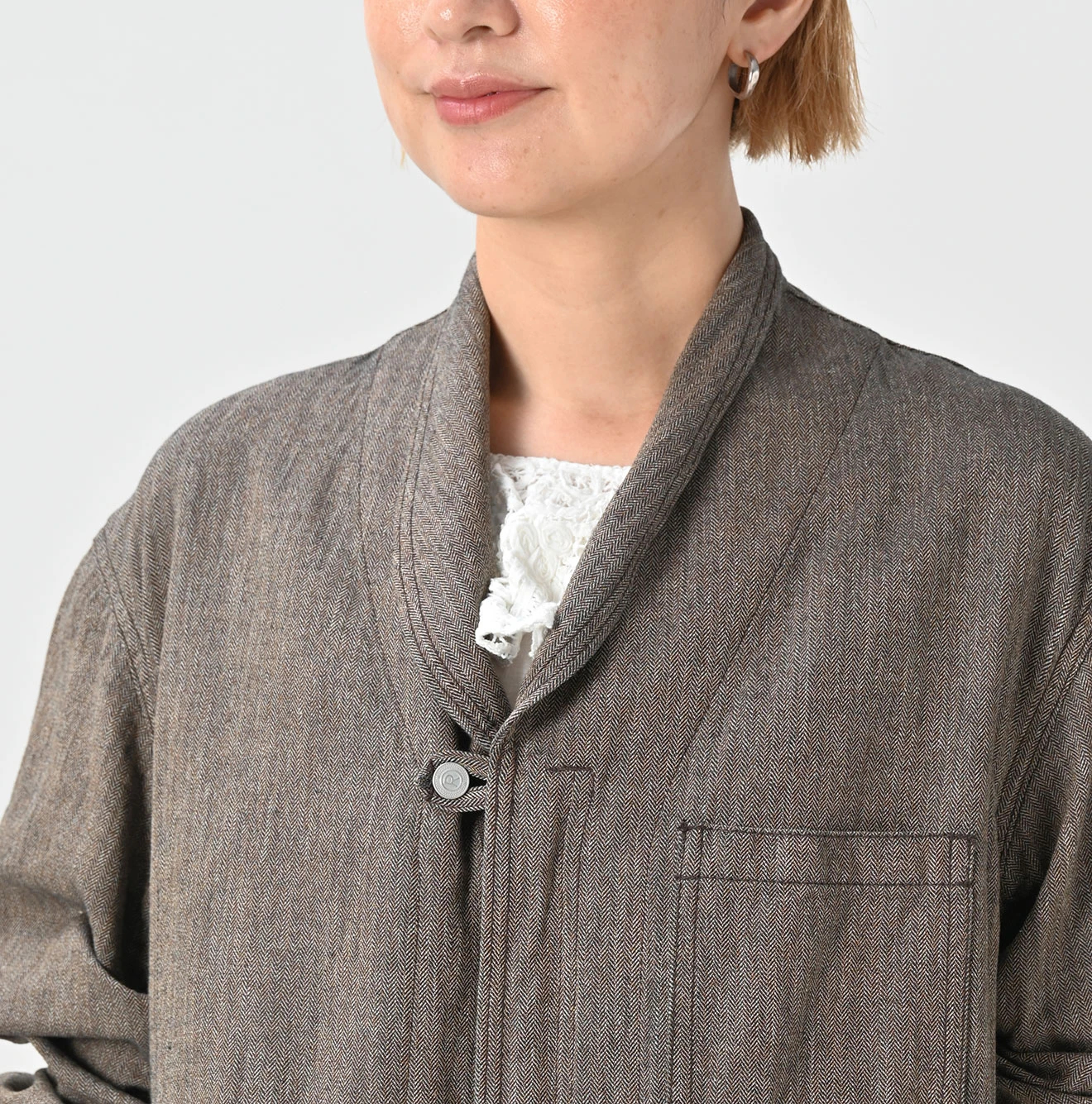 45R(フォーティファイブアール) |ミニヘリンボンコットンツイードのワーキングドレス（インディゴ）