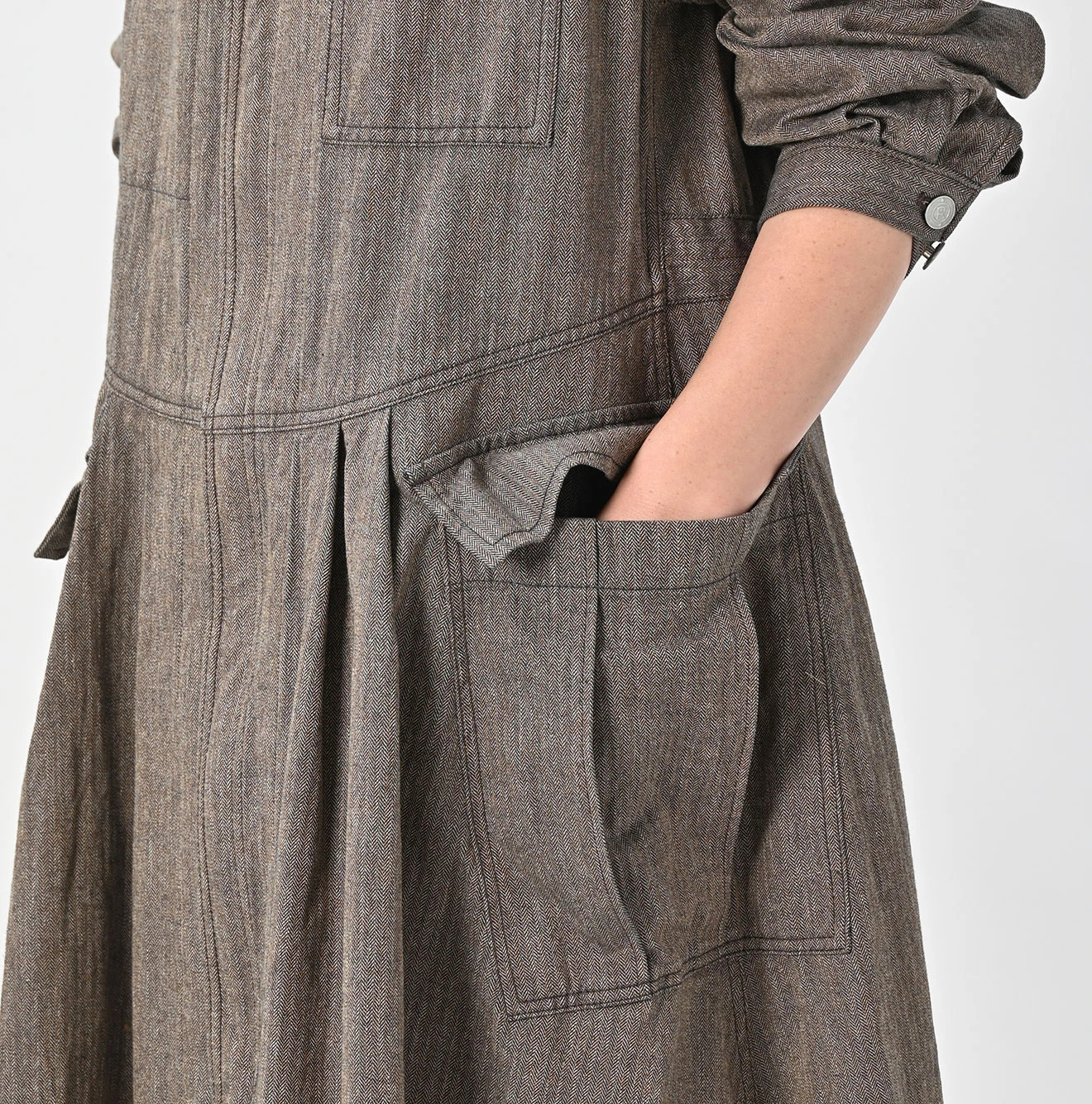 45R(フォーティファイブアール) |ミニヘリンボンコットンツイードのワーキングドレス（インディゴ）