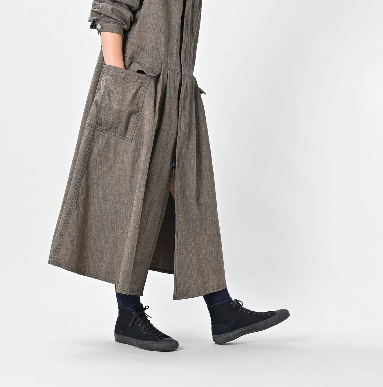 45R(フォーティファイブアール) |ミニヘリンボンコットンツイードのワーキングドレス（インディゴ）