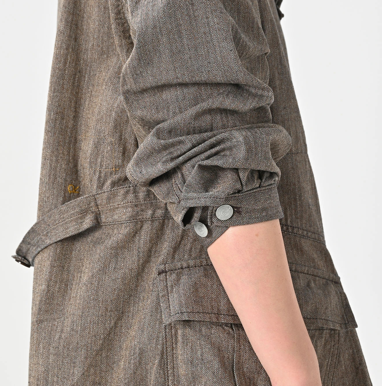 45R(フォーティファイブアール) |ミニヘリンボンコットンツイードのワーキングドレス（インディゴ）