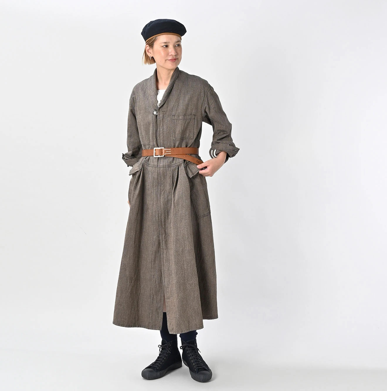 45R(フォーティファイブアール) |ミニヘリンボンコットンツイードのワーキングドレス（インディゴ）