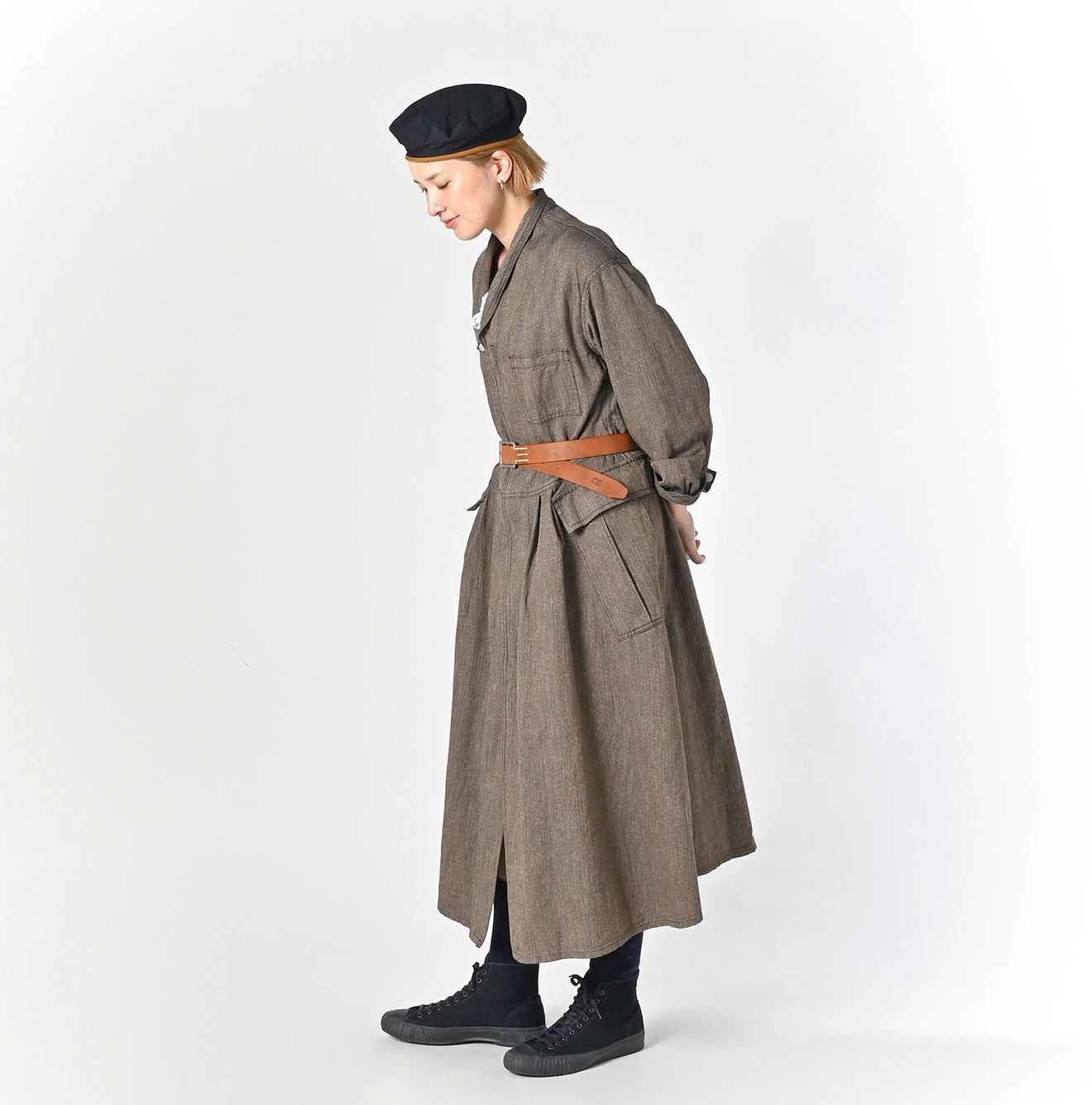 45R(フォーティファイブアール) |ミニヘリンボンコットンツイードのワーキングドレス（インディゴ）