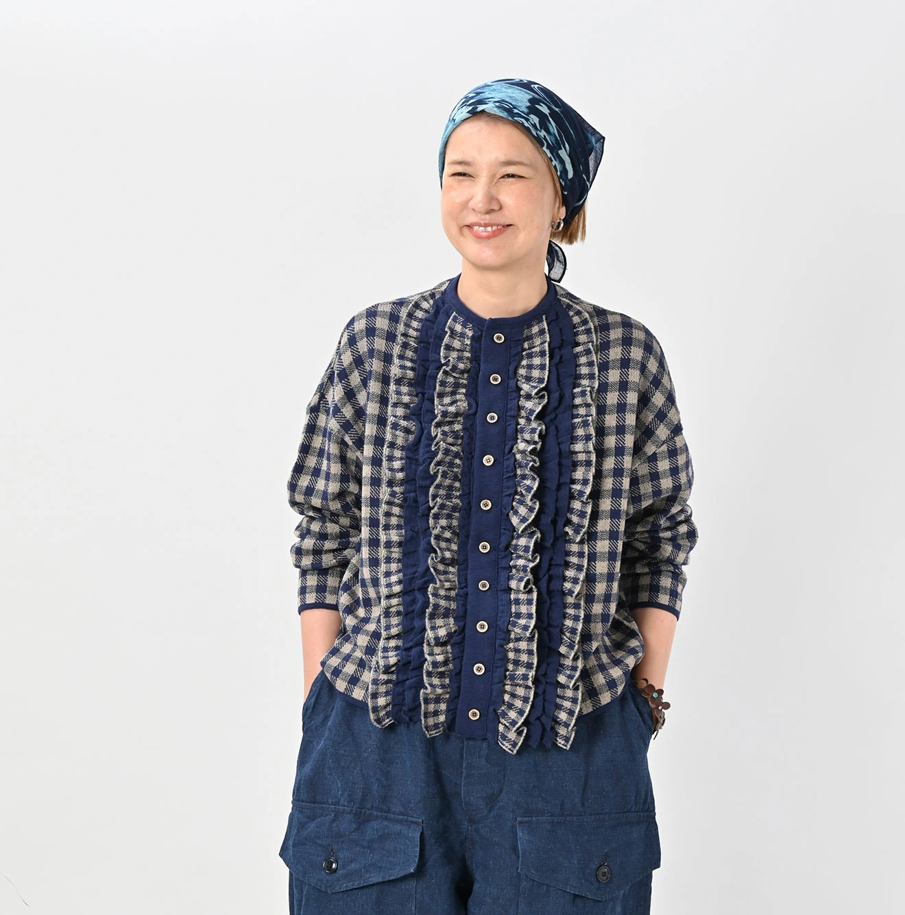 45R(フォーティファイブアール) |ギンガムジャカードのカーディガン