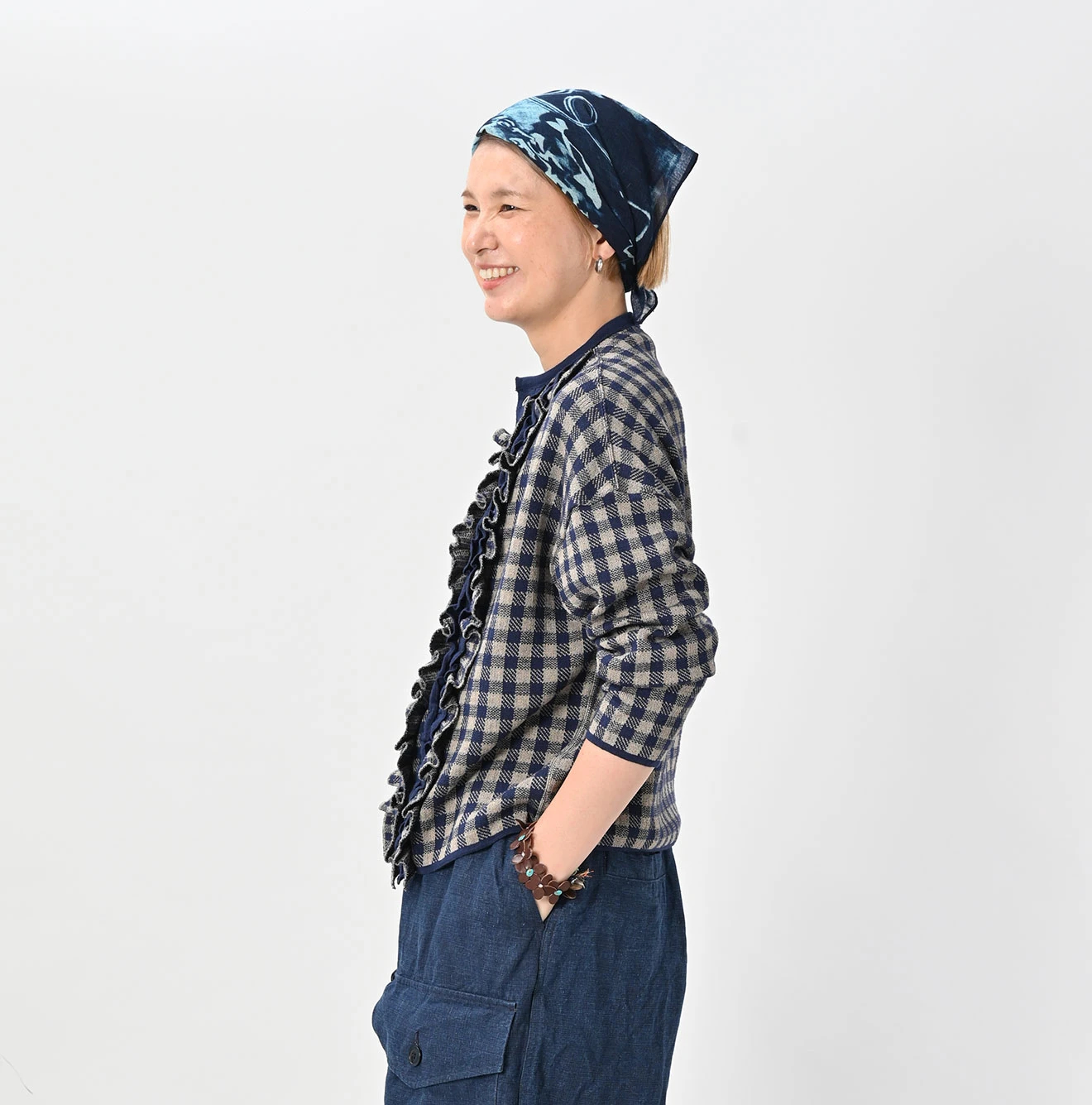 45R(フォーティファイブアール) |ギンガムジャカードのカーディガン