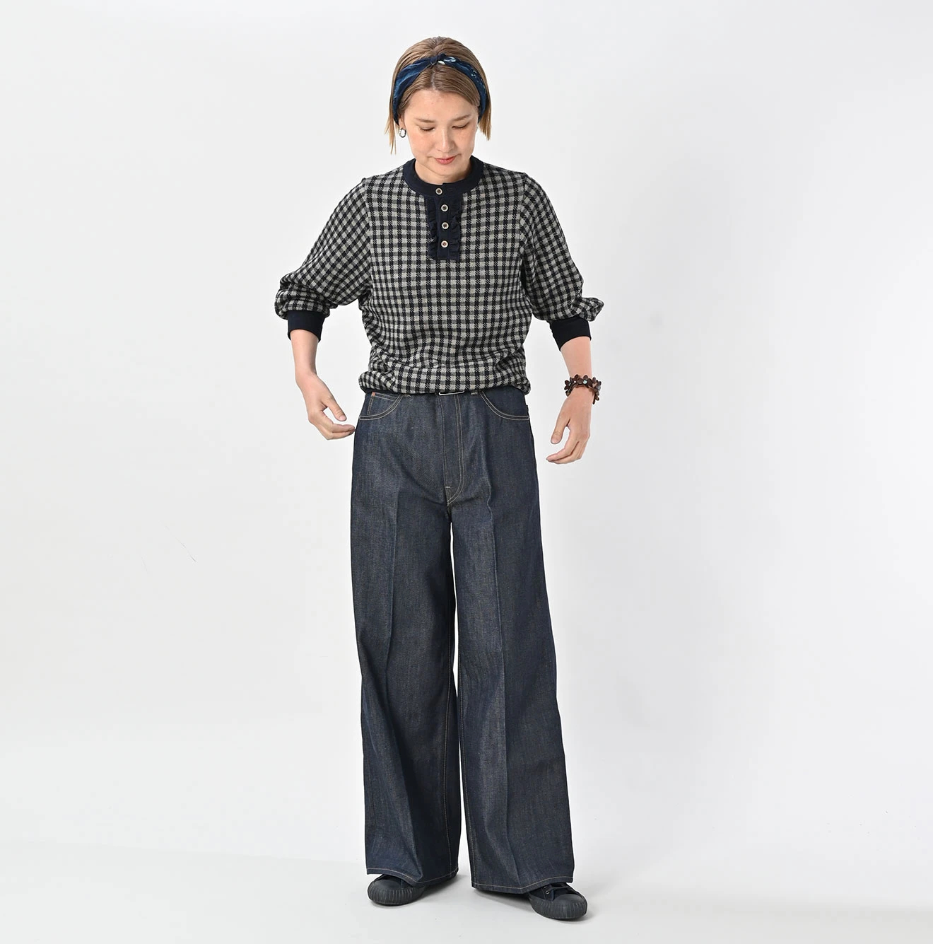 45R(フォーティファイブアール) |ギンガムジャカードのポロパフ（インディゴ）