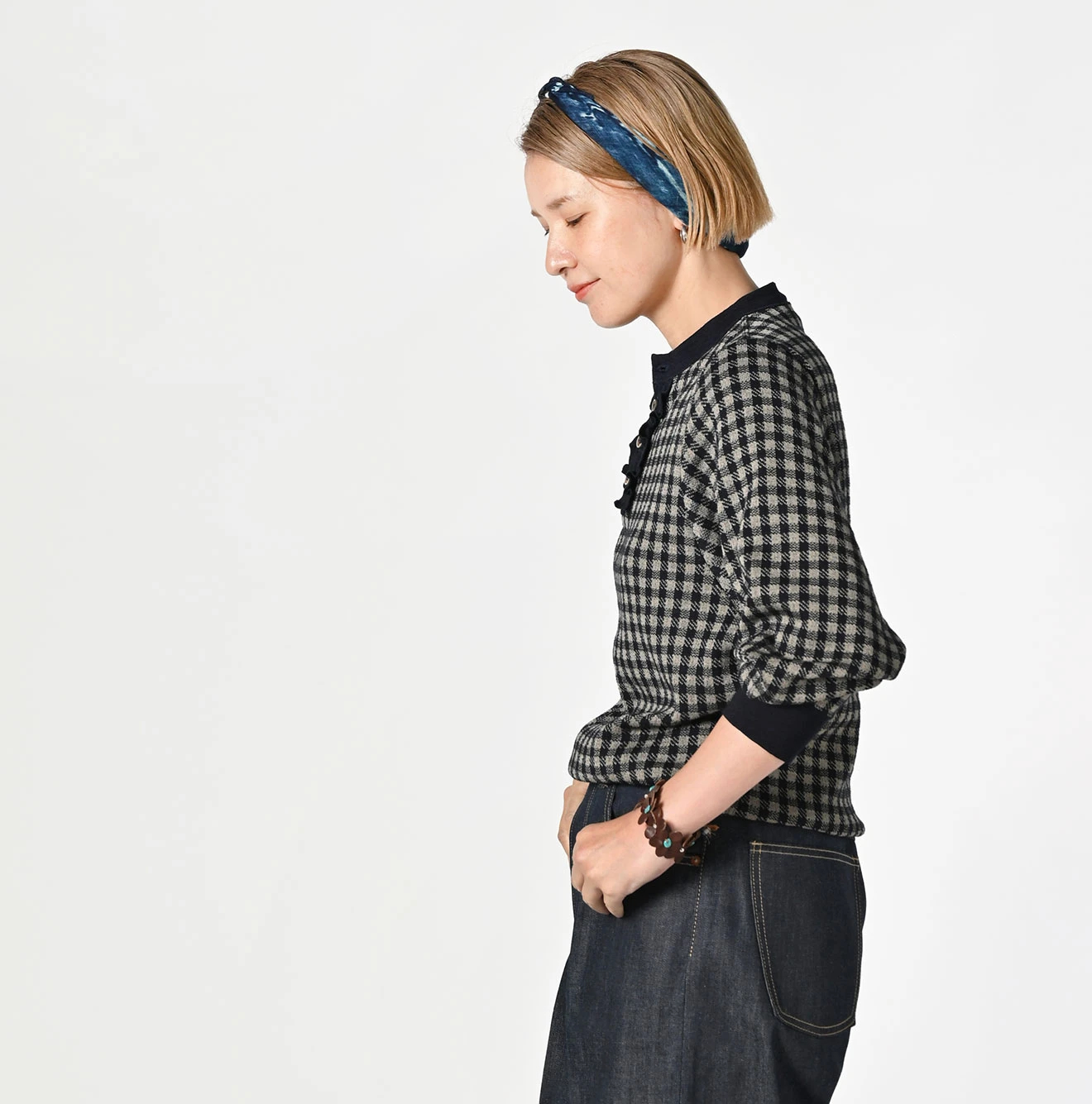 45R(フォーティファイブアール) |ギンガムジャカードのポロパフ（インディゴ）