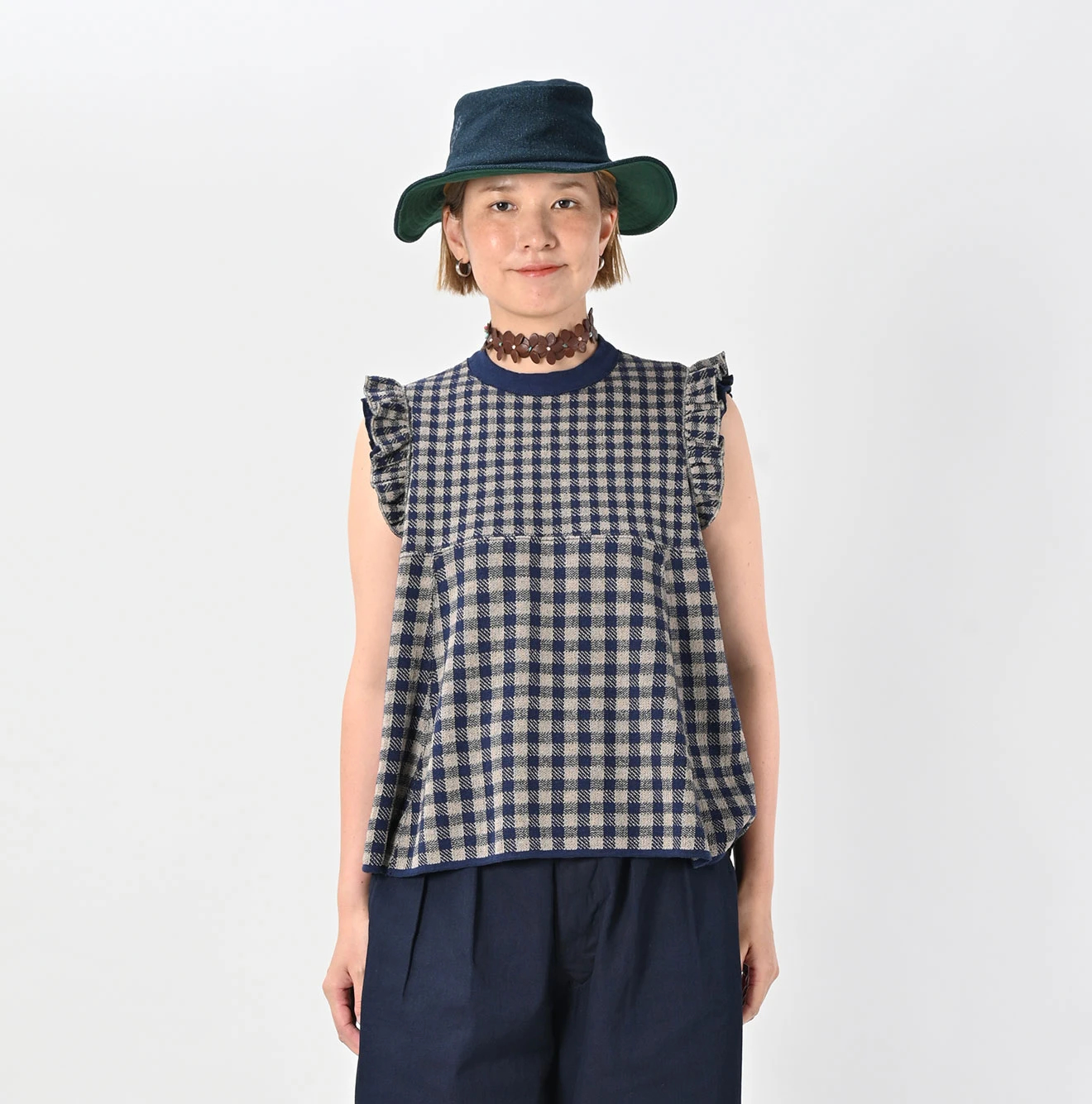 45R(フォーティファイブアール) |ギンガムジャカードのノースリーブキャミ