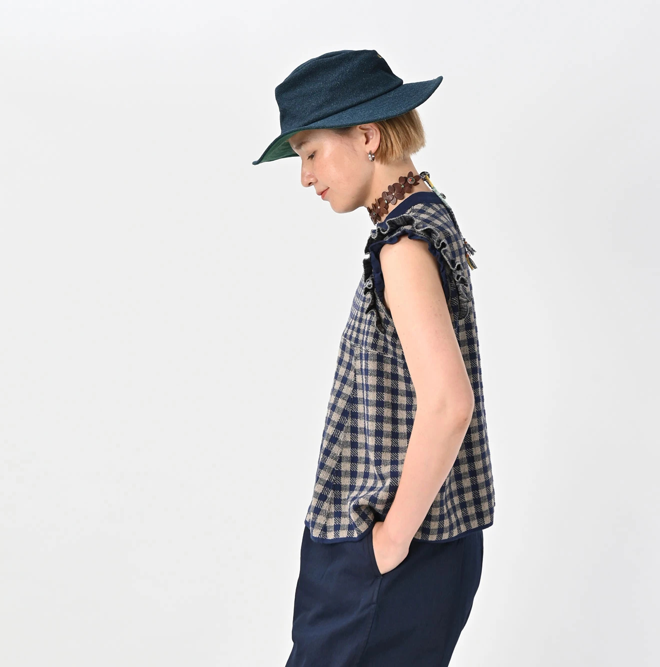 45R(フォーティファイブアール) |ギンガムジャカードのノースリーブキャミ