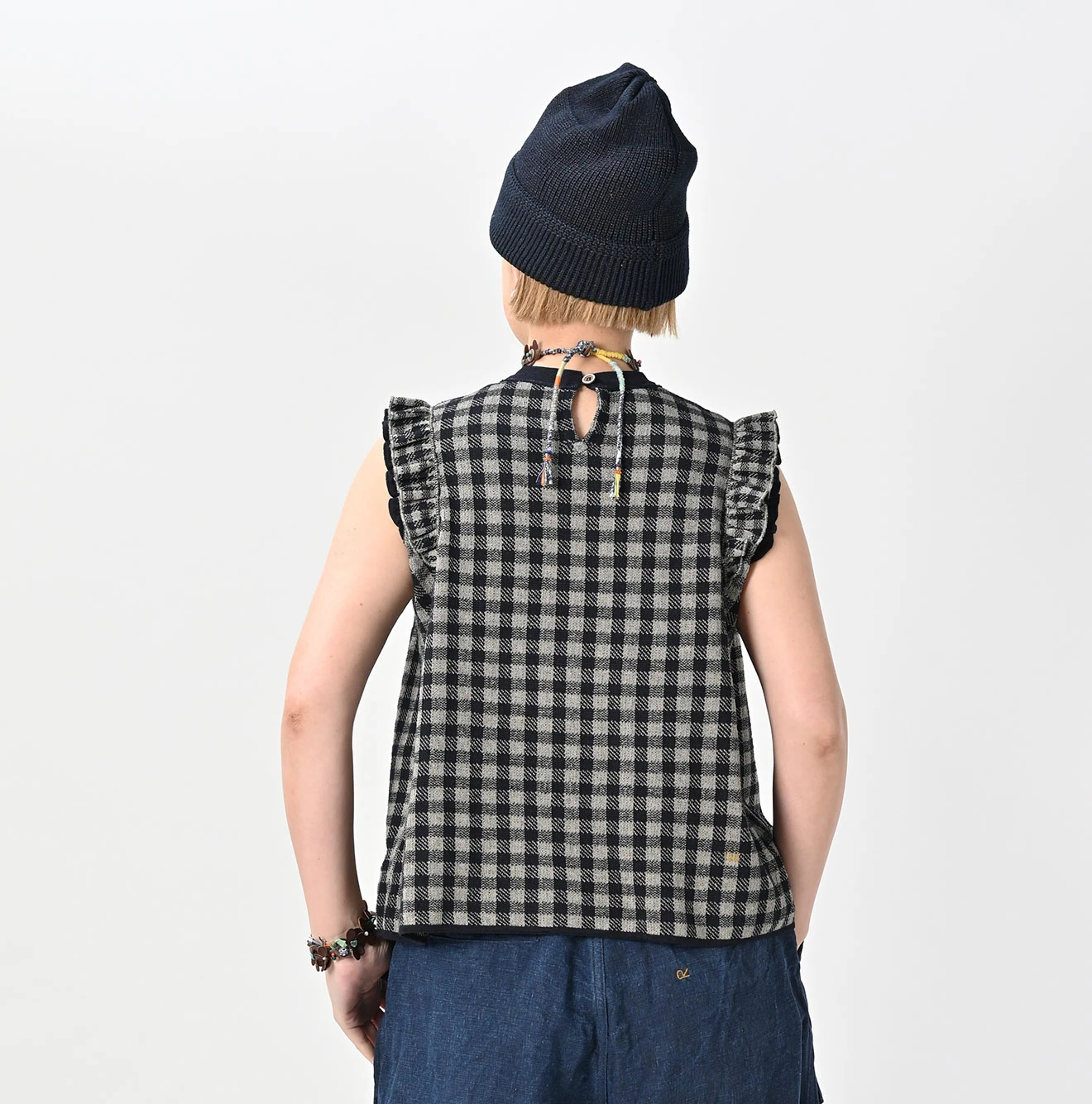 45R(フォーティファイブアール) |ギンガムジャカードのノースリーブキャミ（インディゴ）