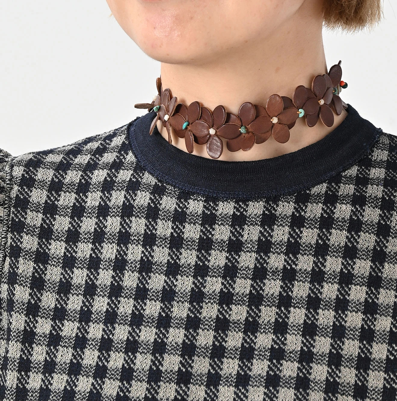 45R(フォーティファイブアール) |ギンガムジャカードのノースリーブキャミ（インディゴ）