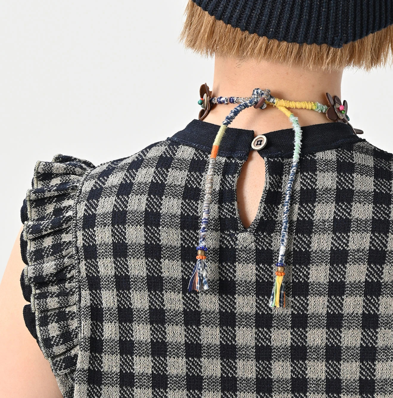 45R(フォーティファイブアール) |ギンガムジャカードのノースリーブキャミ（インディゴ）