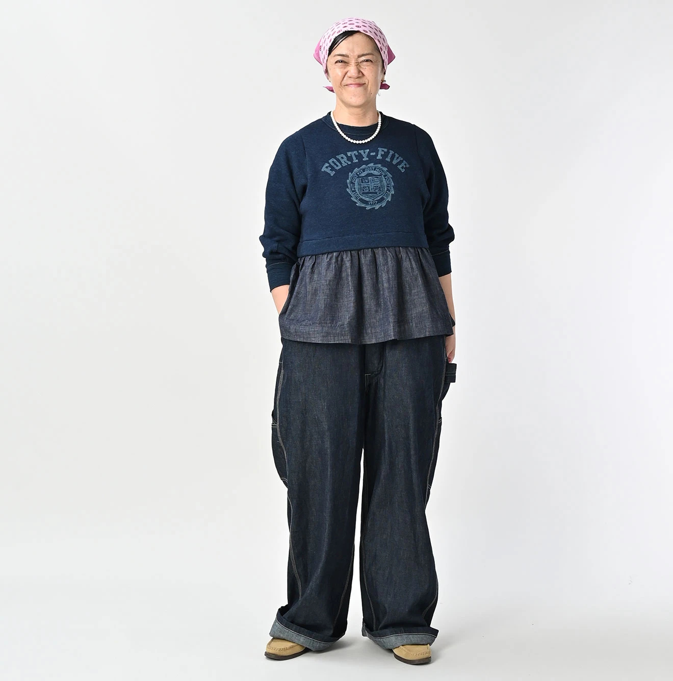 45R(フォーティファイブアール) |裏毛×デニムのパフTシャツ（インディゴ）