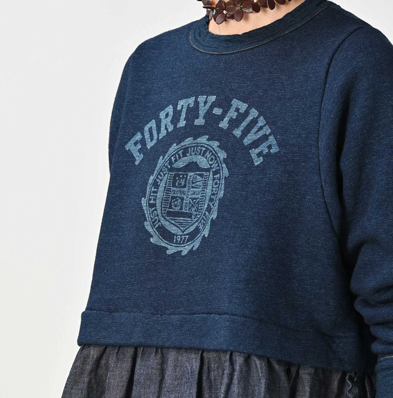 45R(フォーティファイブアール) |裏毛×デニムのパフTシャツ（インディゴ）