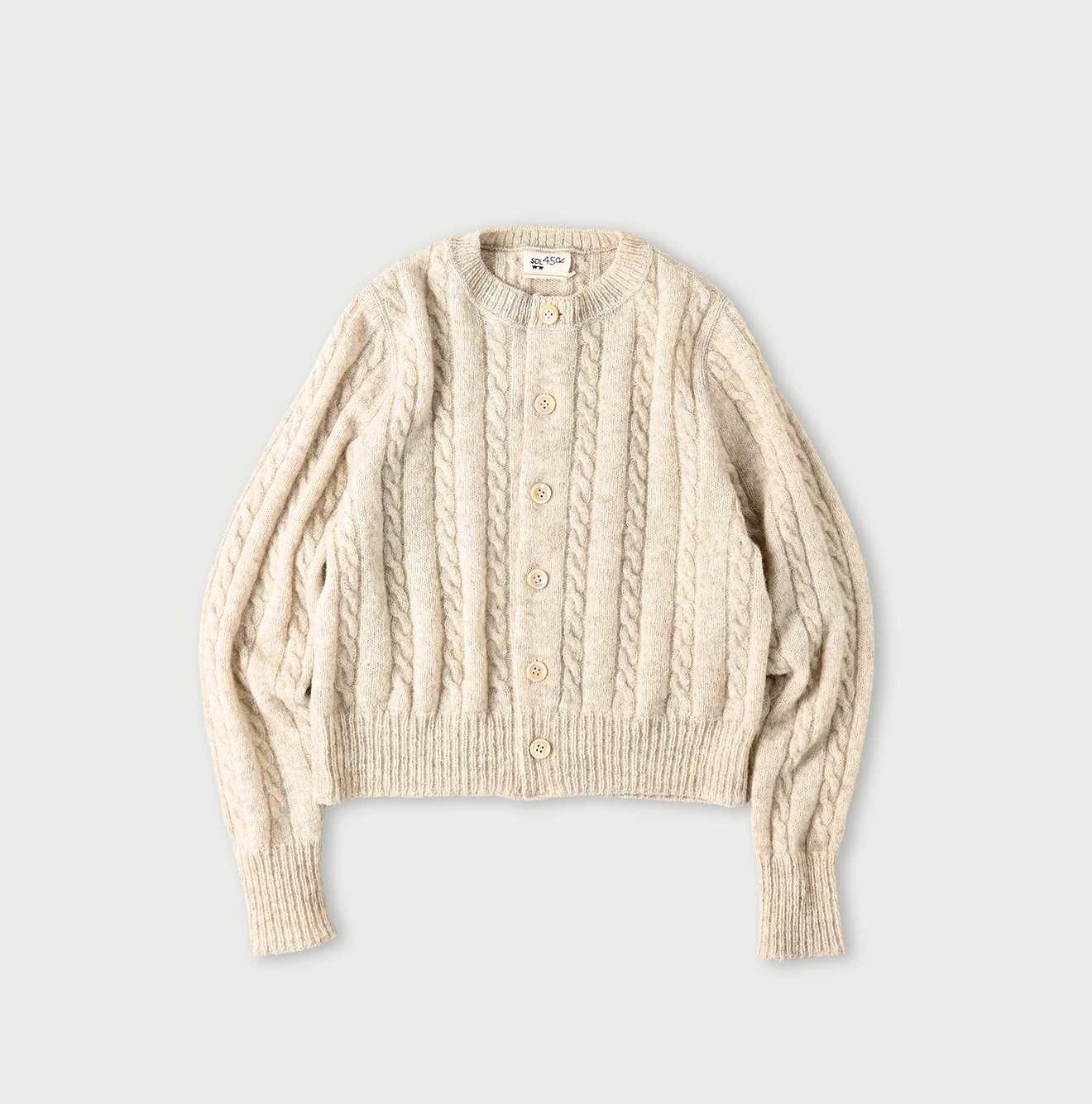 45R(フォーティファイブアール) |シェットランドケーブル縮絨のカーディガン