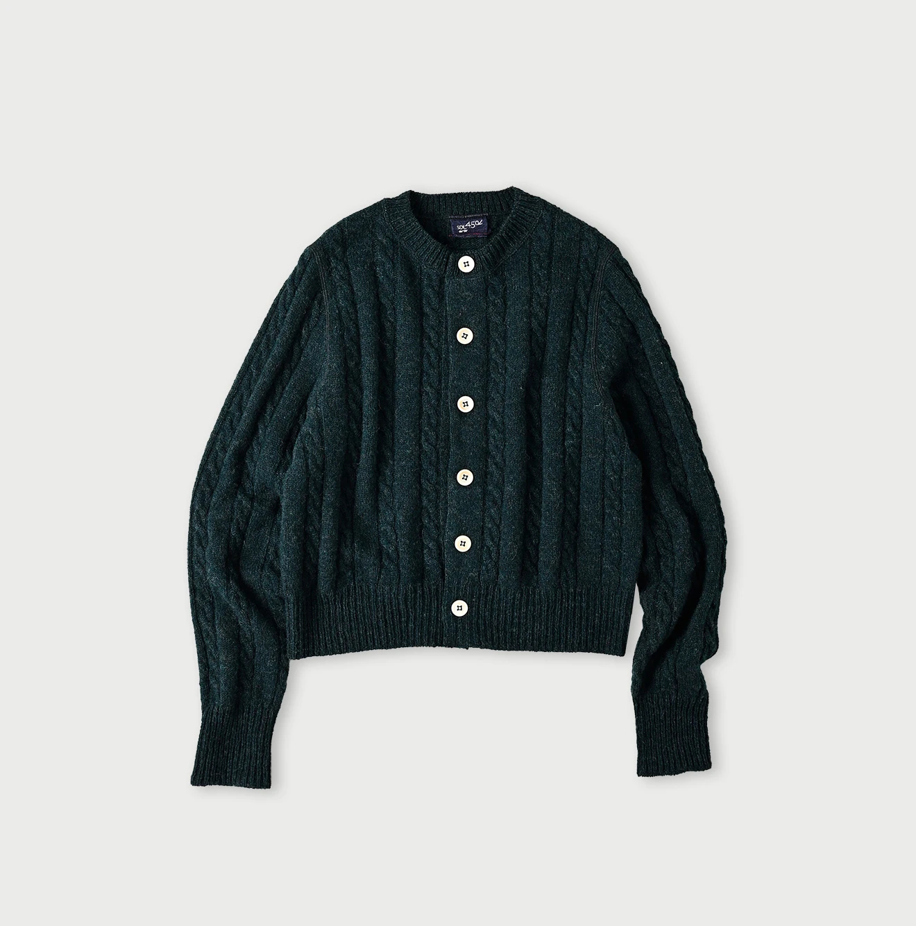 45R(フォーティファイブアール) |シェットランドケーブル縮絨のカーディガン