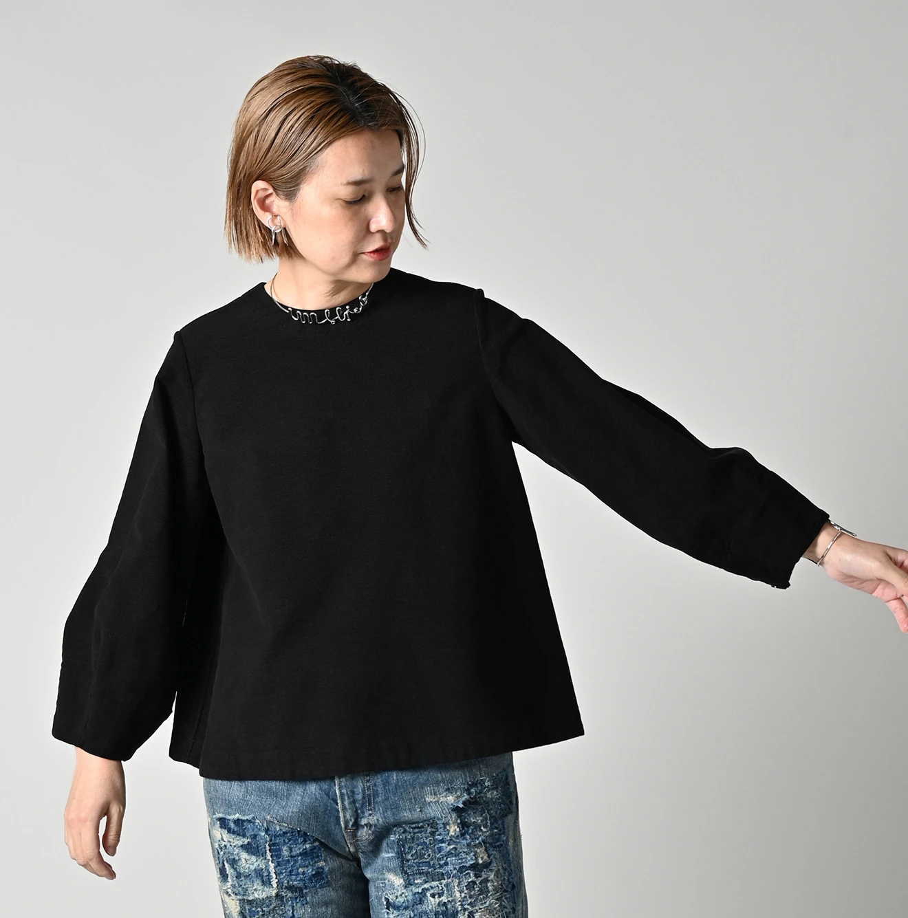 45R(フォーティファイブアール) |モールサージストレッチのパフブラウス