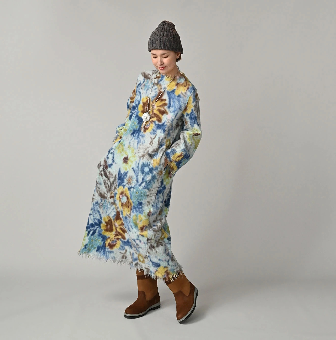 45R(フォーティファイブアール) |縮絨ジャルダンプリントのぽよんドレス