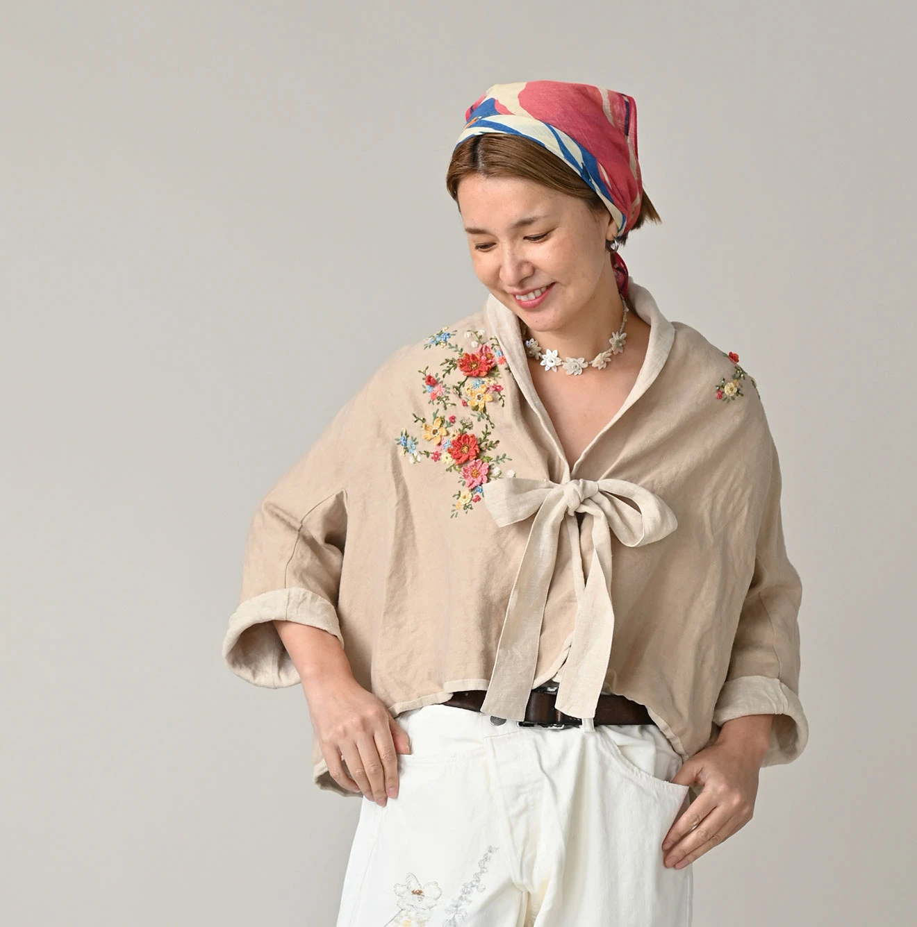 45R(フォーティファイブアール) |リネン重ね刺繍のボレロ