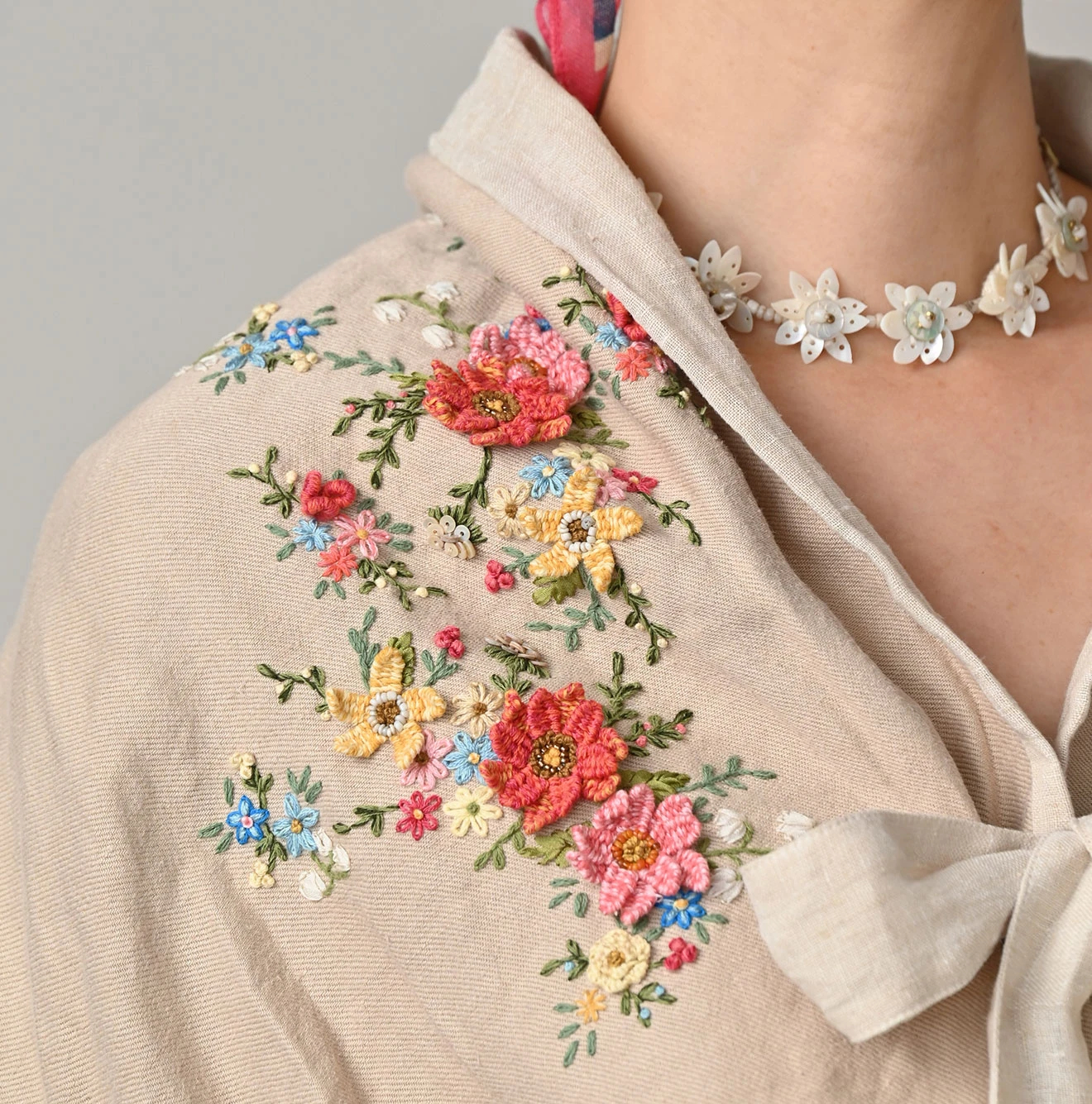 45R(フォーティファイブアール) |リネン重ね刺繍のボレロ