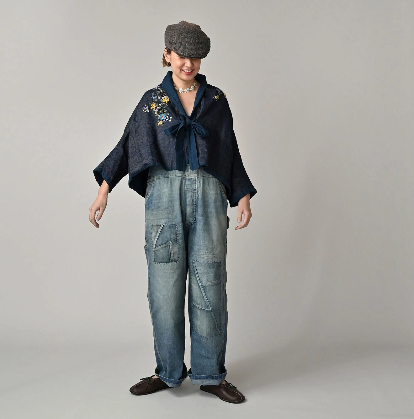 45R（フォーティファイブアール）| リネン重ね刺繍のボレロ（藍