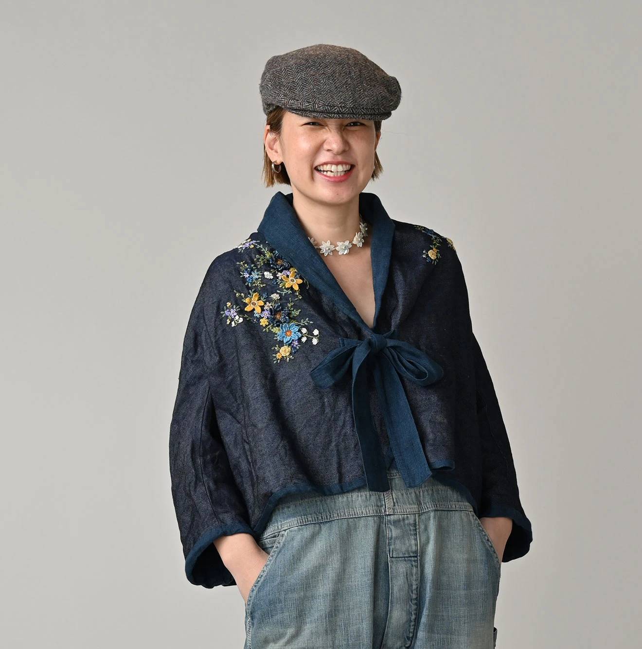 45R（フォーティファイブアール）| リネン重ね刺繍のボレロ（藍