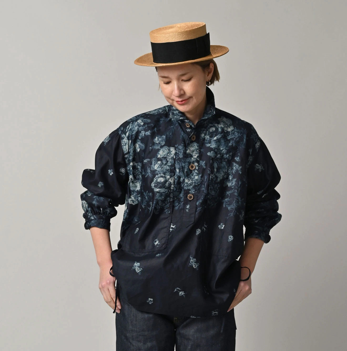 45R（フォーティファイブアール）| インディゴ抜染ローズプリントの