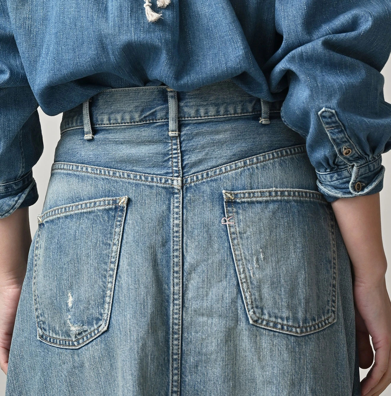 45R(フォーティファイブアール) |ライ麦デニムのクロスオーバースカート遖加工（フルール・清）