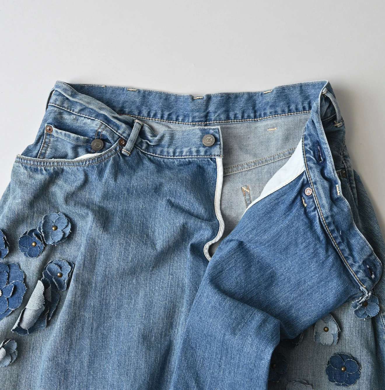 45R(フォーティファイブアール) |ライ麦デニムのクロスオーバースカート遖加工（フルール・清）