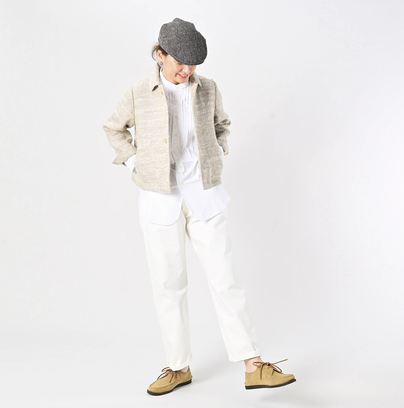 45R(フォーティファイブアール) |インドリネンシルクツイードの四角ジャケット