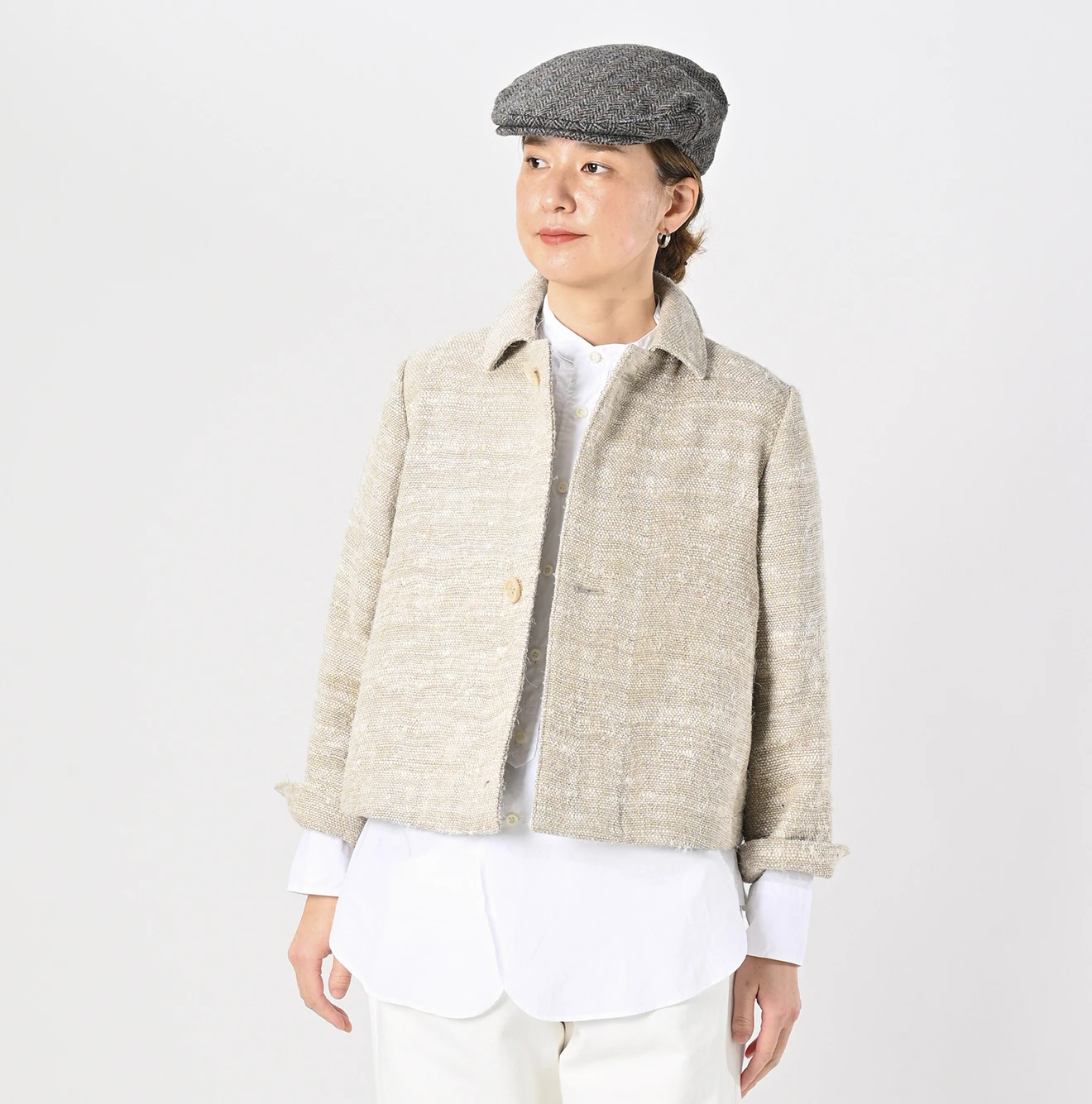 45R(フォーティファイブアール) |インドリネンシルクツイードの四角ジャケット